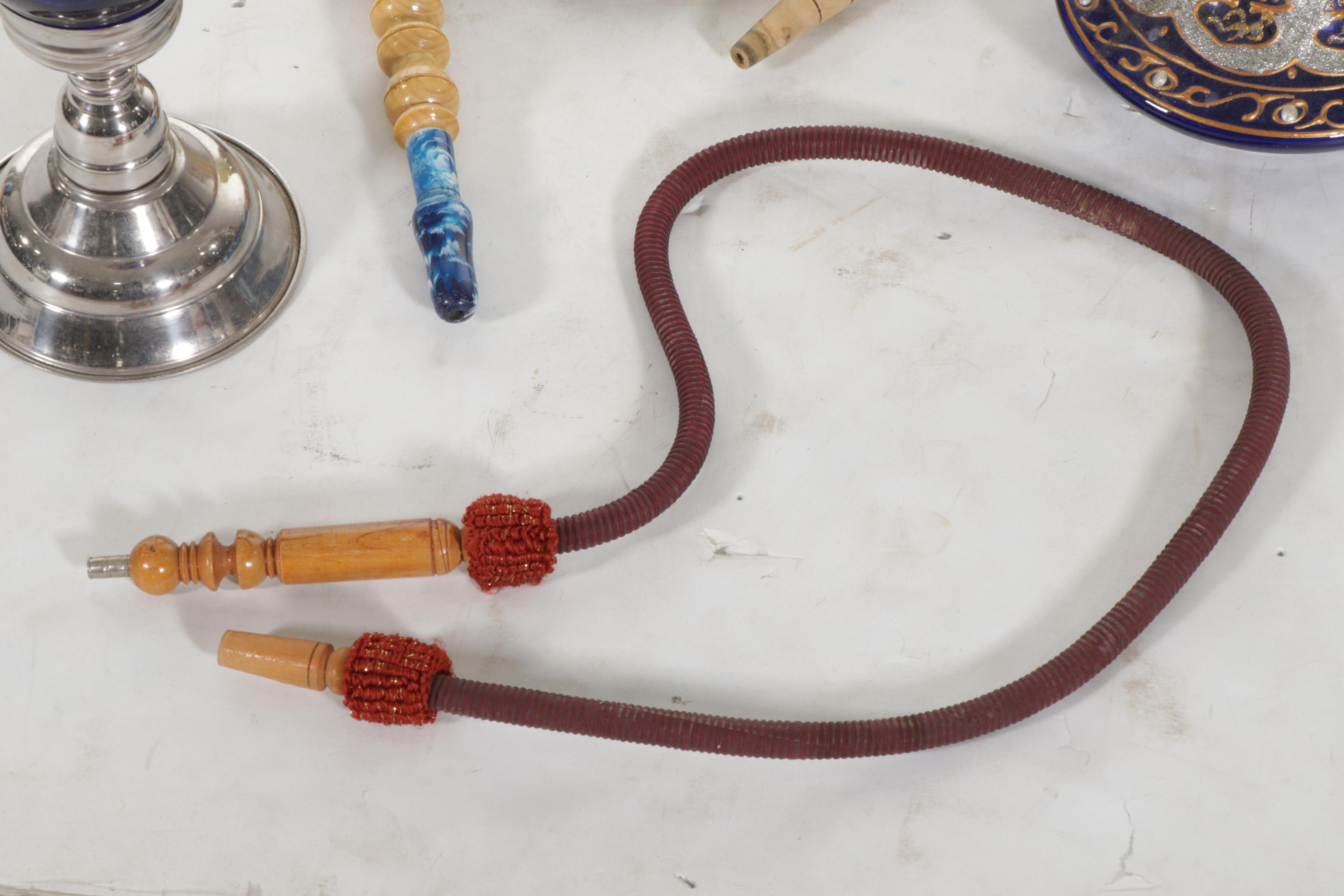 Jozefina Blown Glass Floor Vase with Two Metal and Glass Hookahs