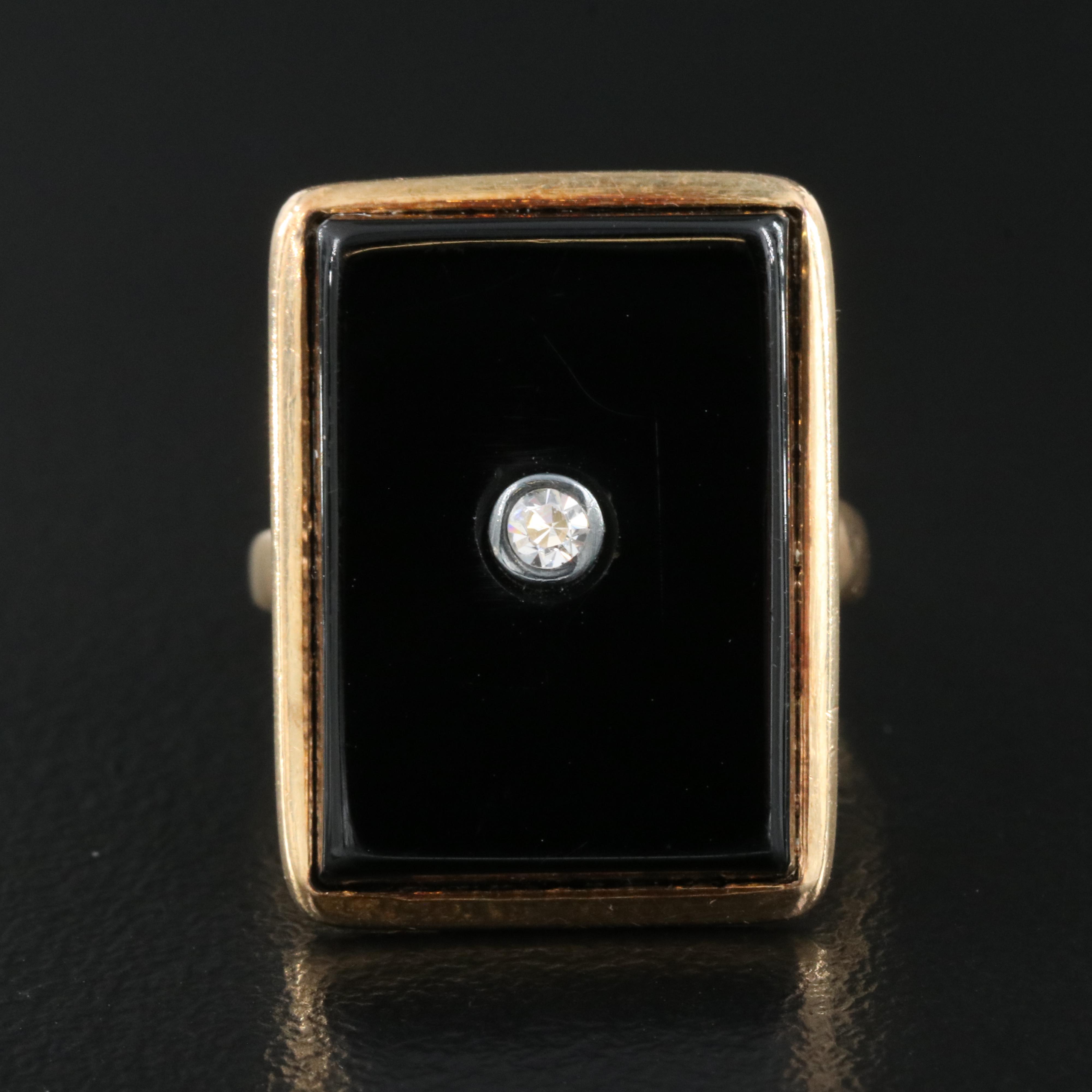 Vintage 10K Black Onyx and Diamond Ring