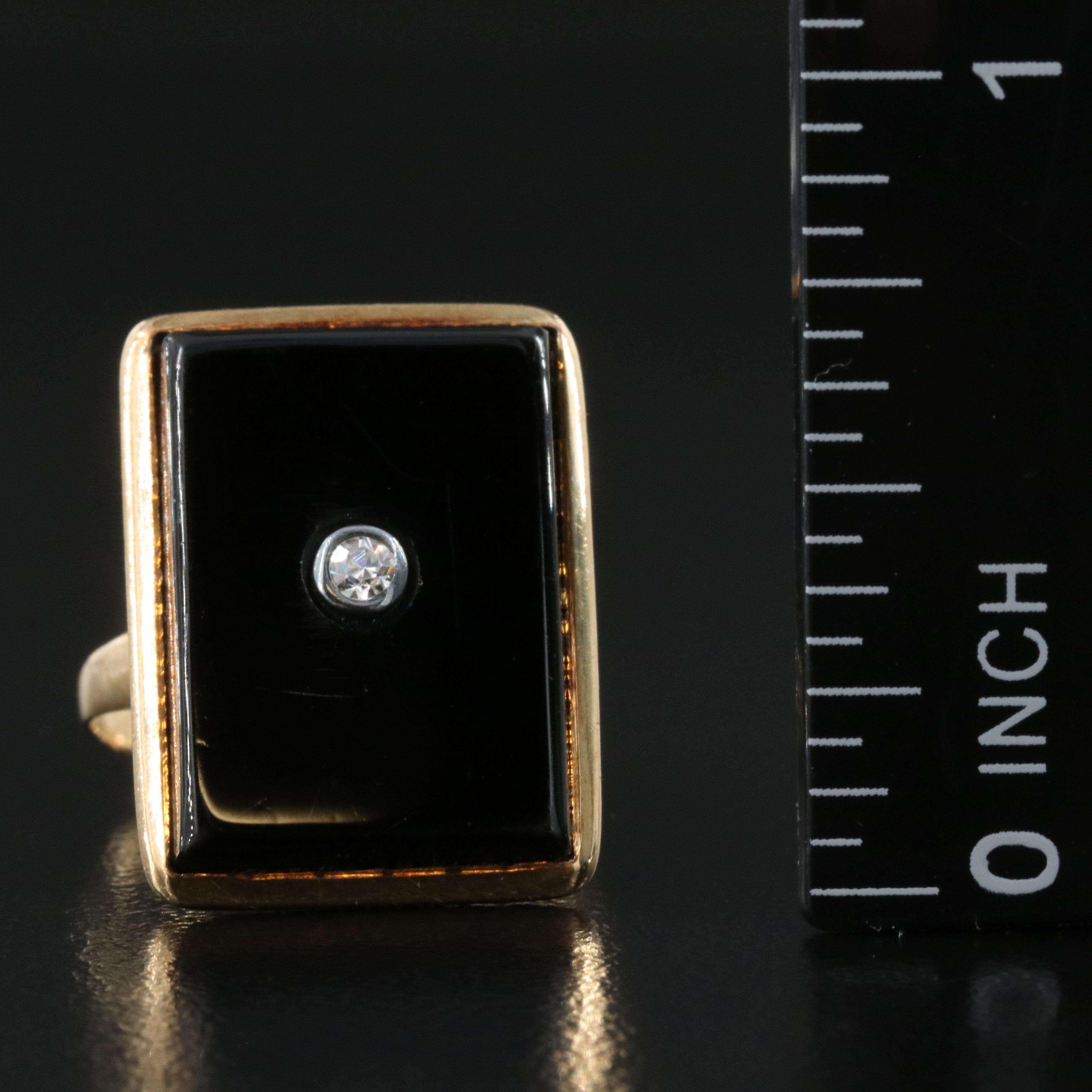 Vintage 10K Black Onyx and Diamond Ring