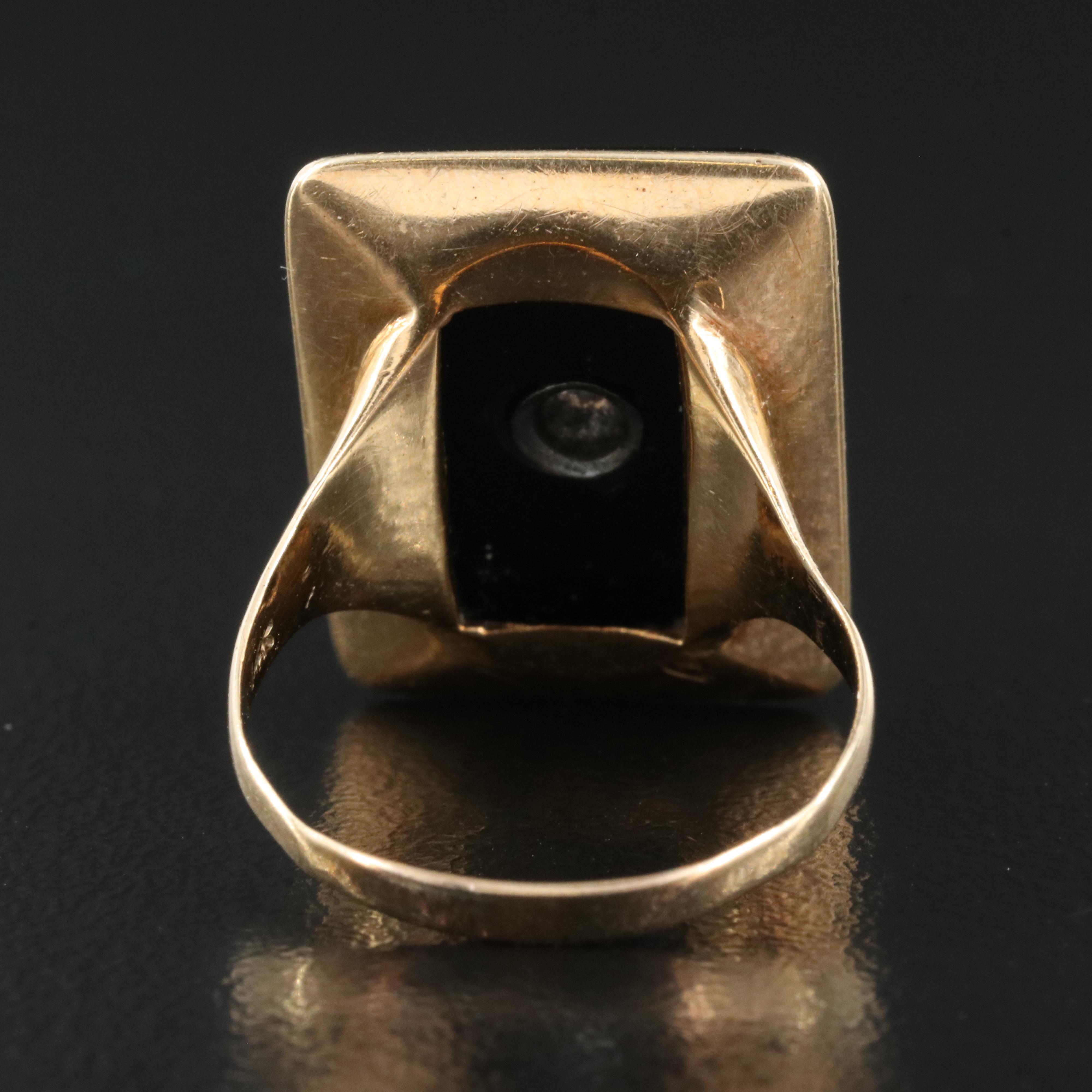 Vintage 10K Black Onyx and Diamond Ring