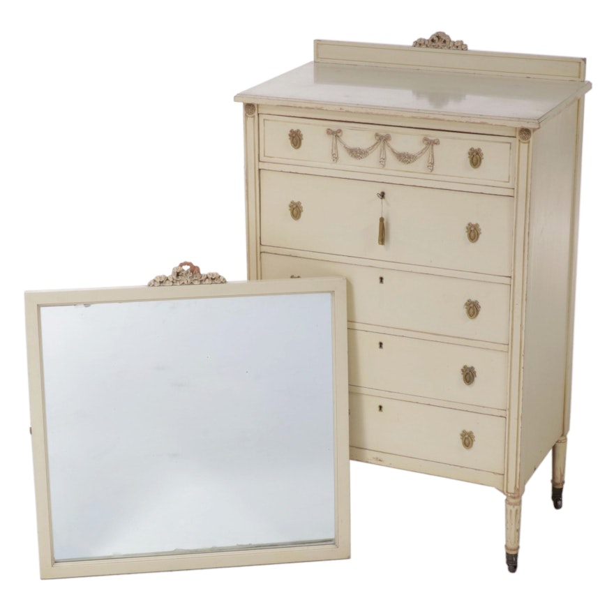 Louis XVI Style Cream-Painted Dresser with Mirror