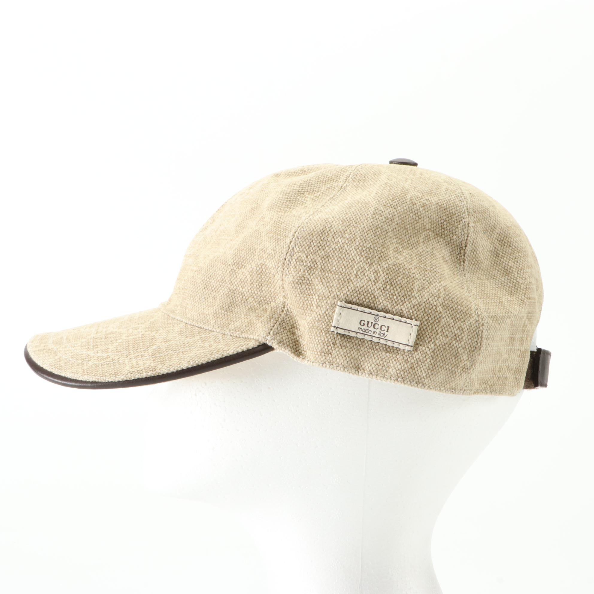 Gucci Baseball Cap in Cotton/Linen Blend GG Canvas with Leather Trim