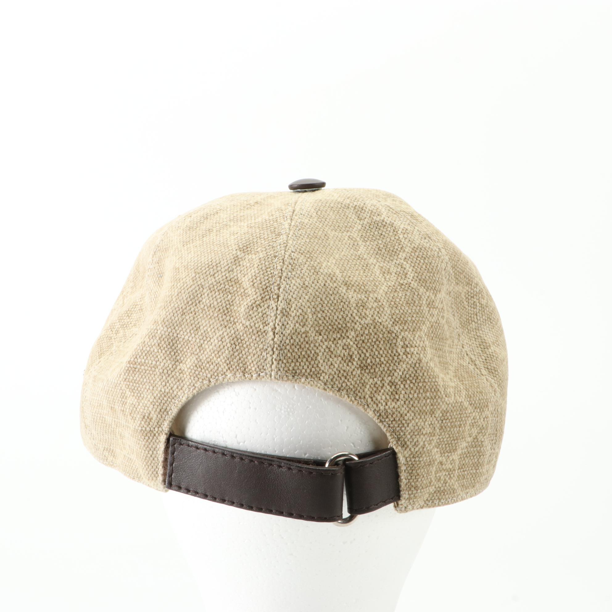 Gucci Baseball Cap in Cotton/Linen Blend GG Canvas with Leather Trim