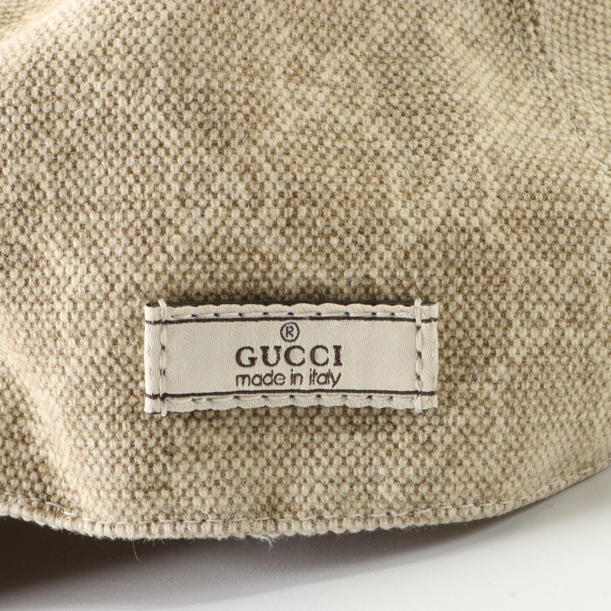 Gucci Baseball Cap in Cotton/Linen Blend GG Canvas with Leather Trim