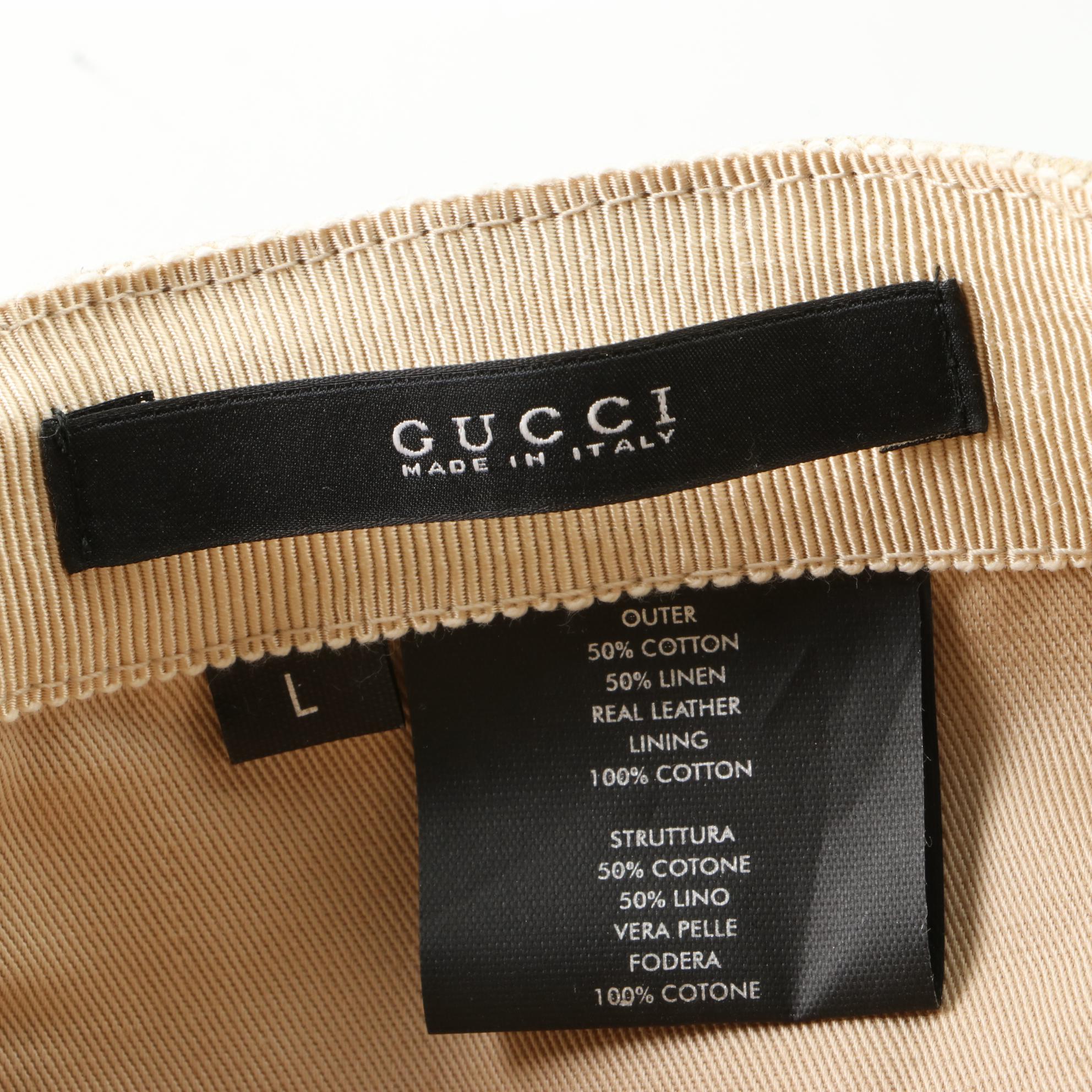 Gucci Baseball Cap in Cotton/Linen Blend GG Canvas with Leather Trim