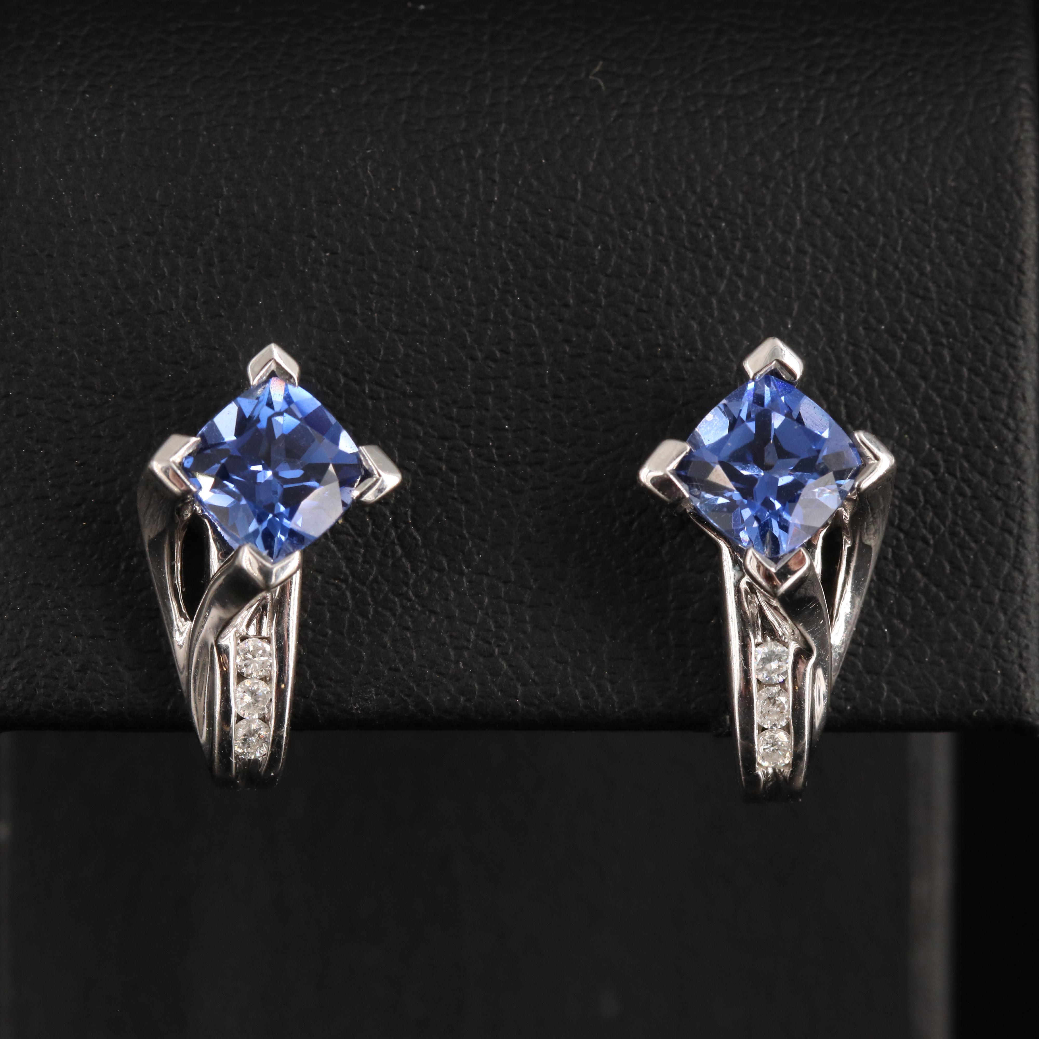 14K Sapphire and Diamond J Hoop Earrings