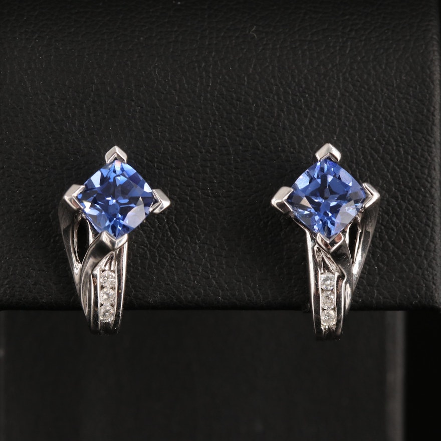 14K Sapphire and Diamond J Hoop Earrings