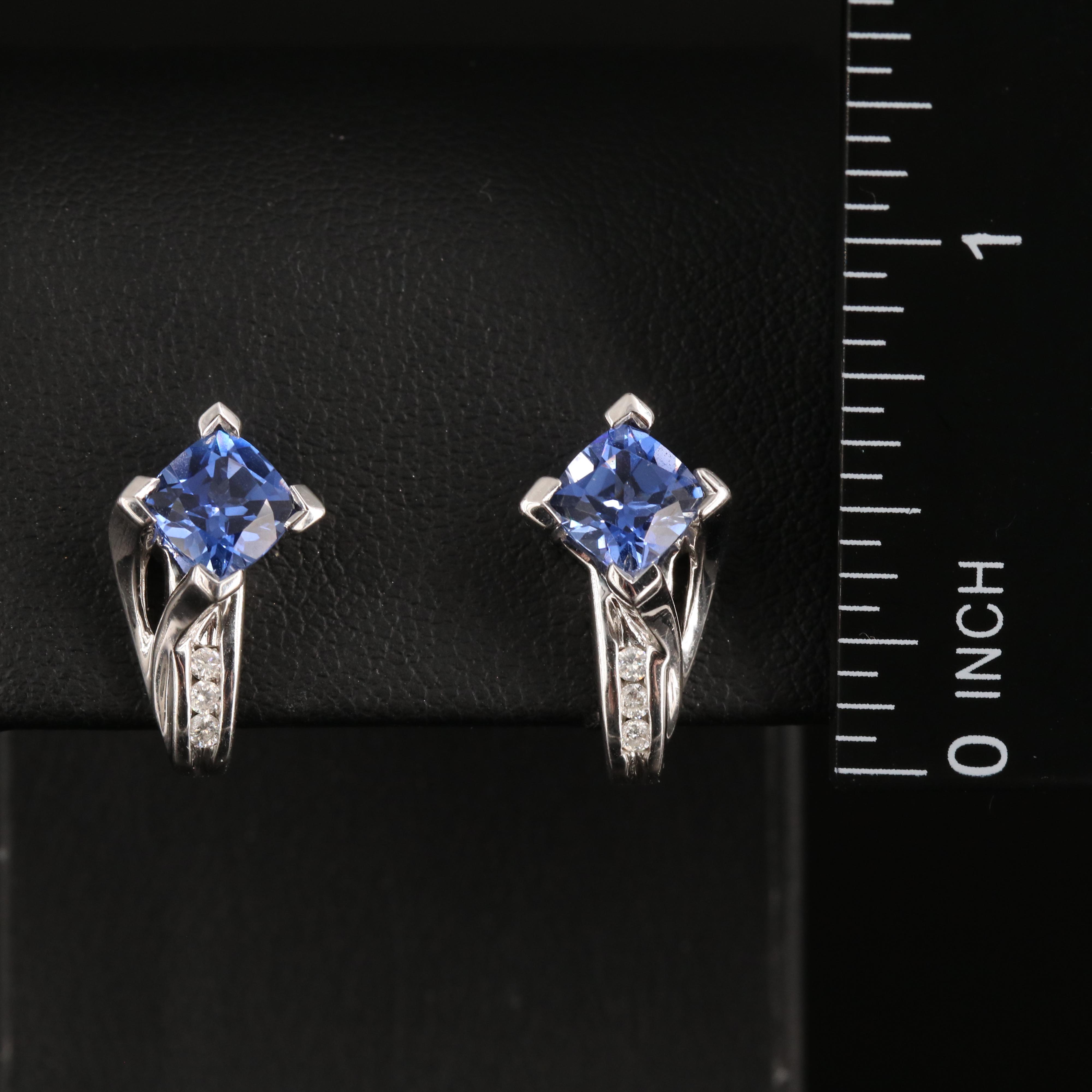 14K Sapphire and Diamond J Hoop Earrings