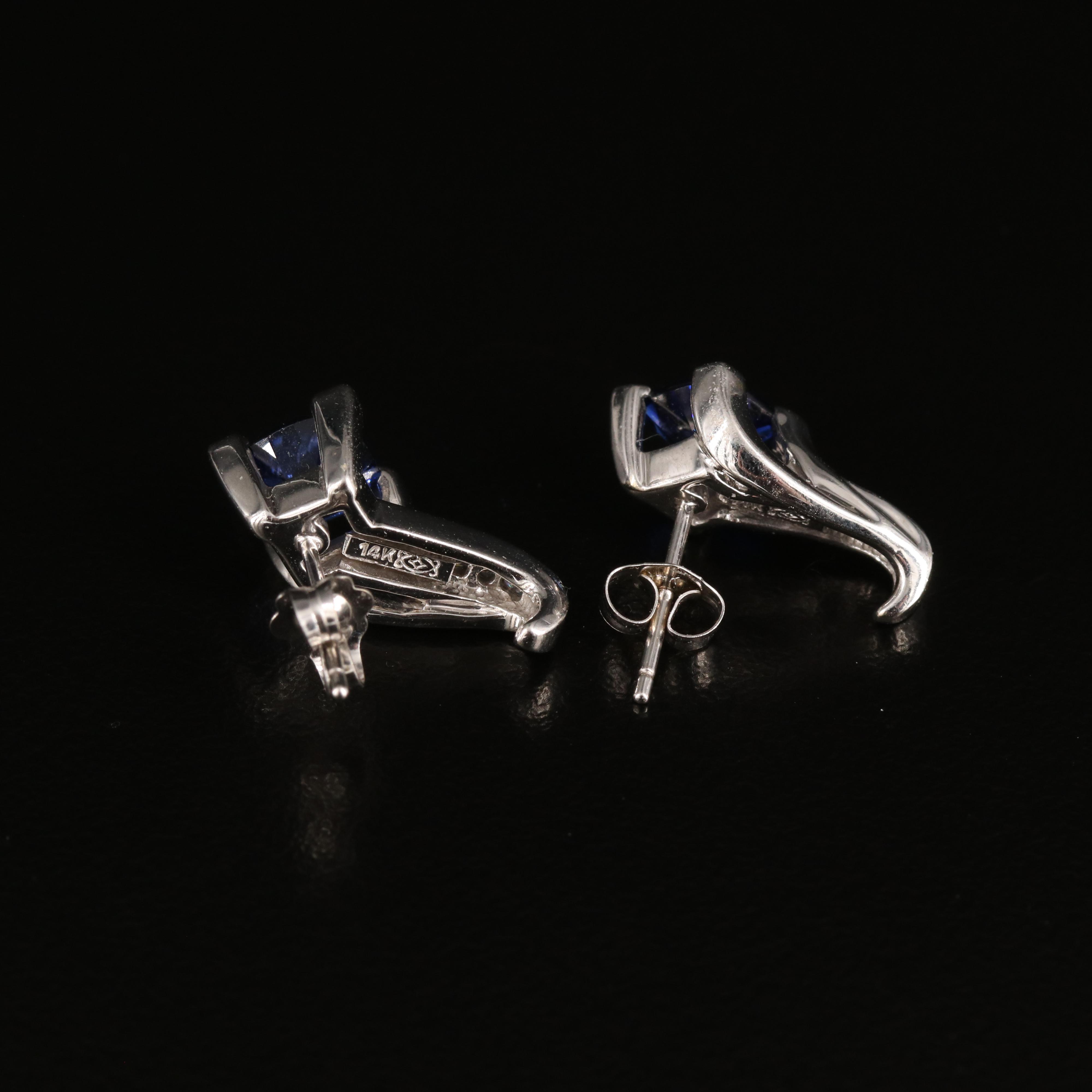 14K Sapphire and Diamond J Hoop Earrings