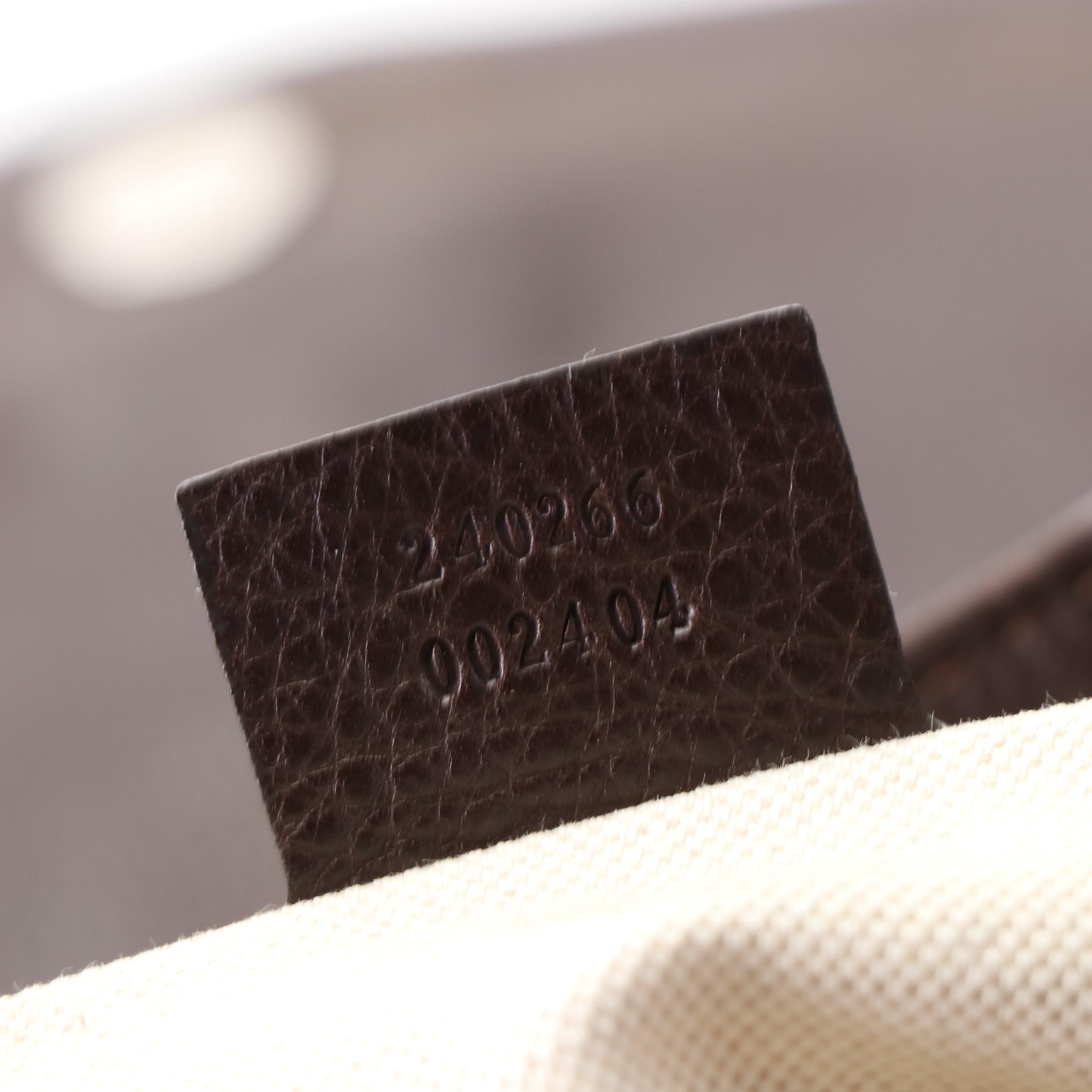 Gucci Shoulder Bag in GG Canvas and Brown Textured Leather with Bamboo Tassels