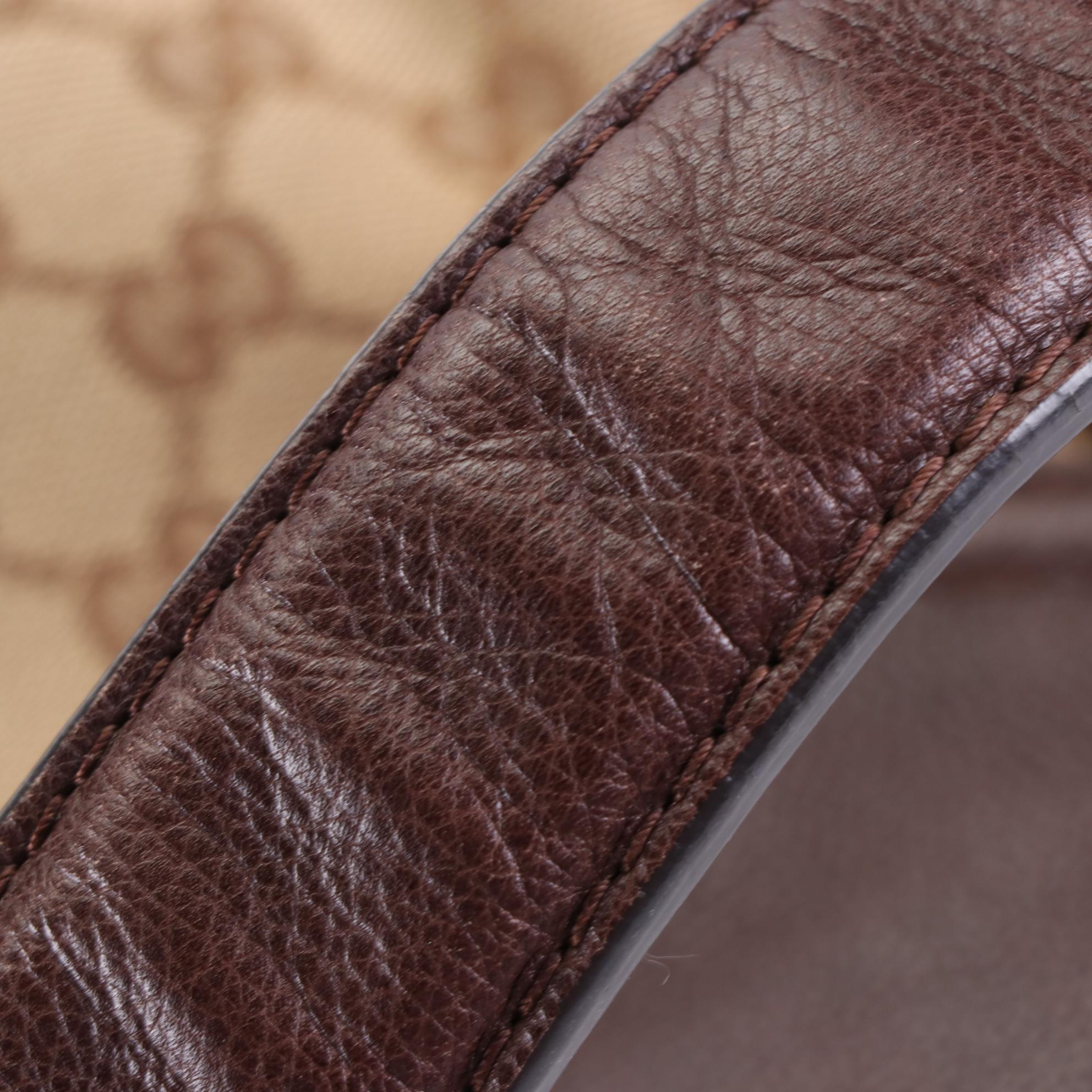 Gucci Shoulder Bag in GG Canvas and Brown Textured Leather with Bamboo Tassels