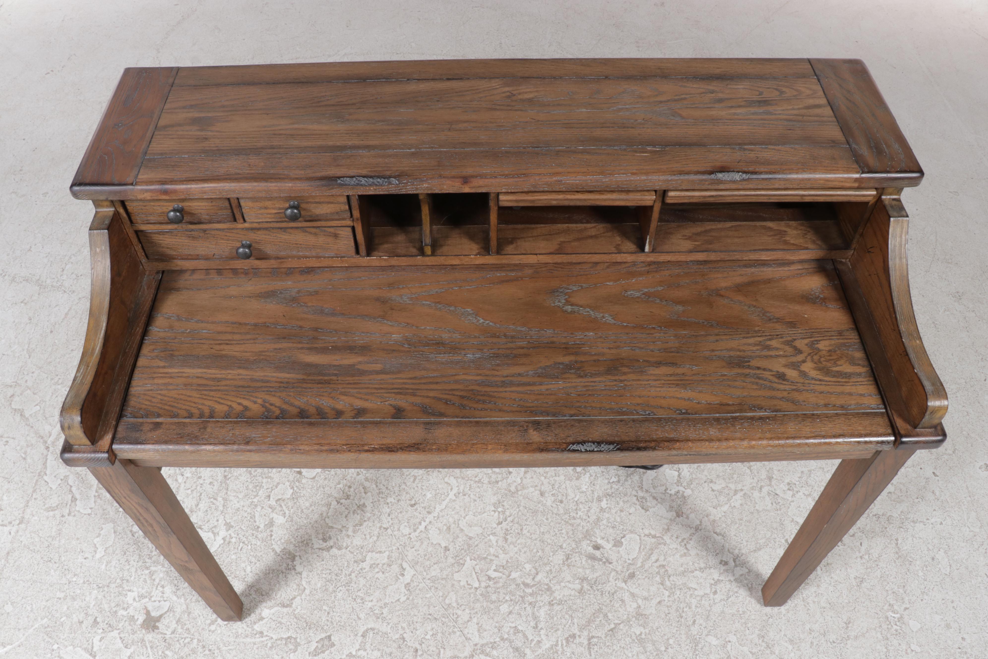 Rustic Oak Desk with Upholstered Side Chair