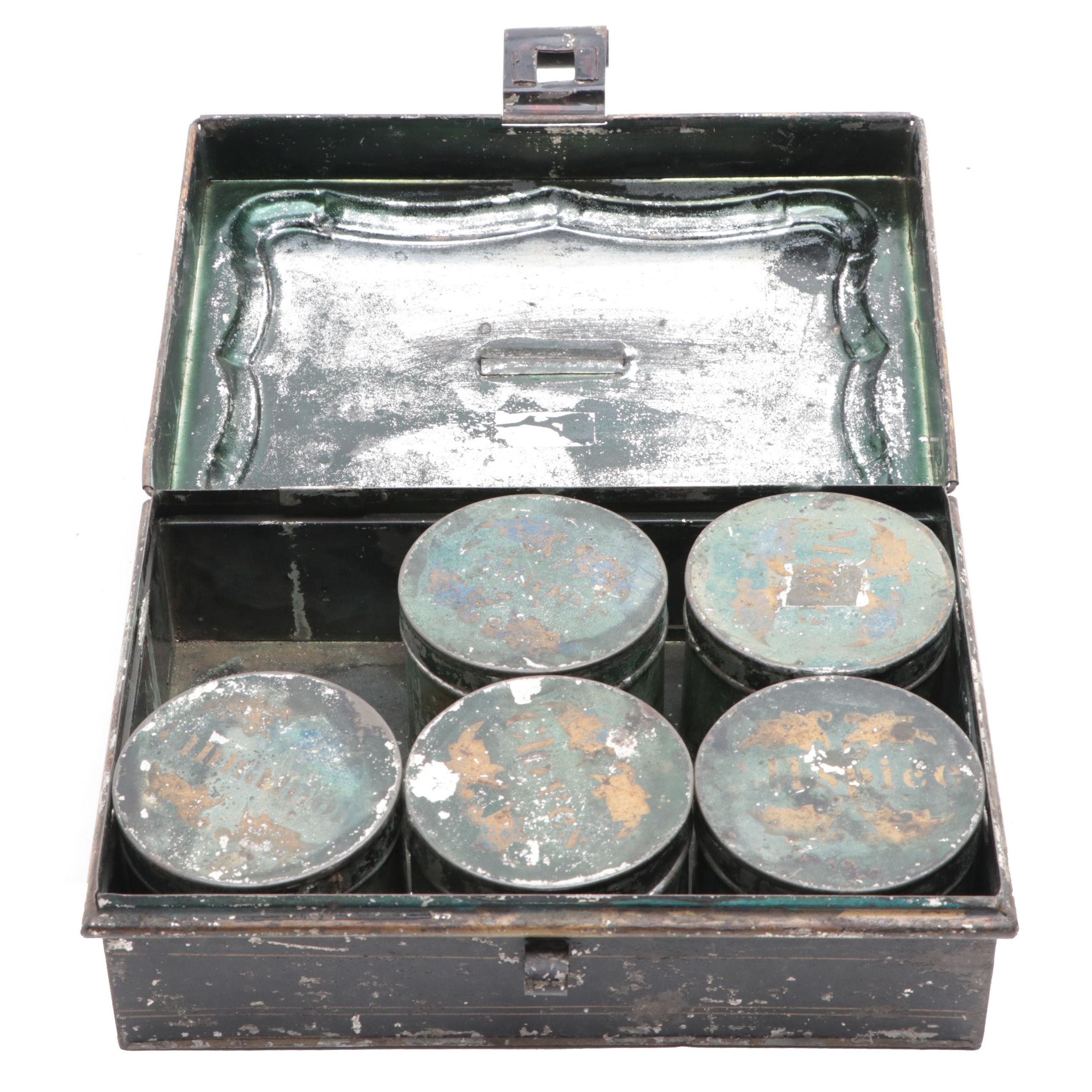 Victorian English Toleware Spice Box, Mid to Late 19th Century