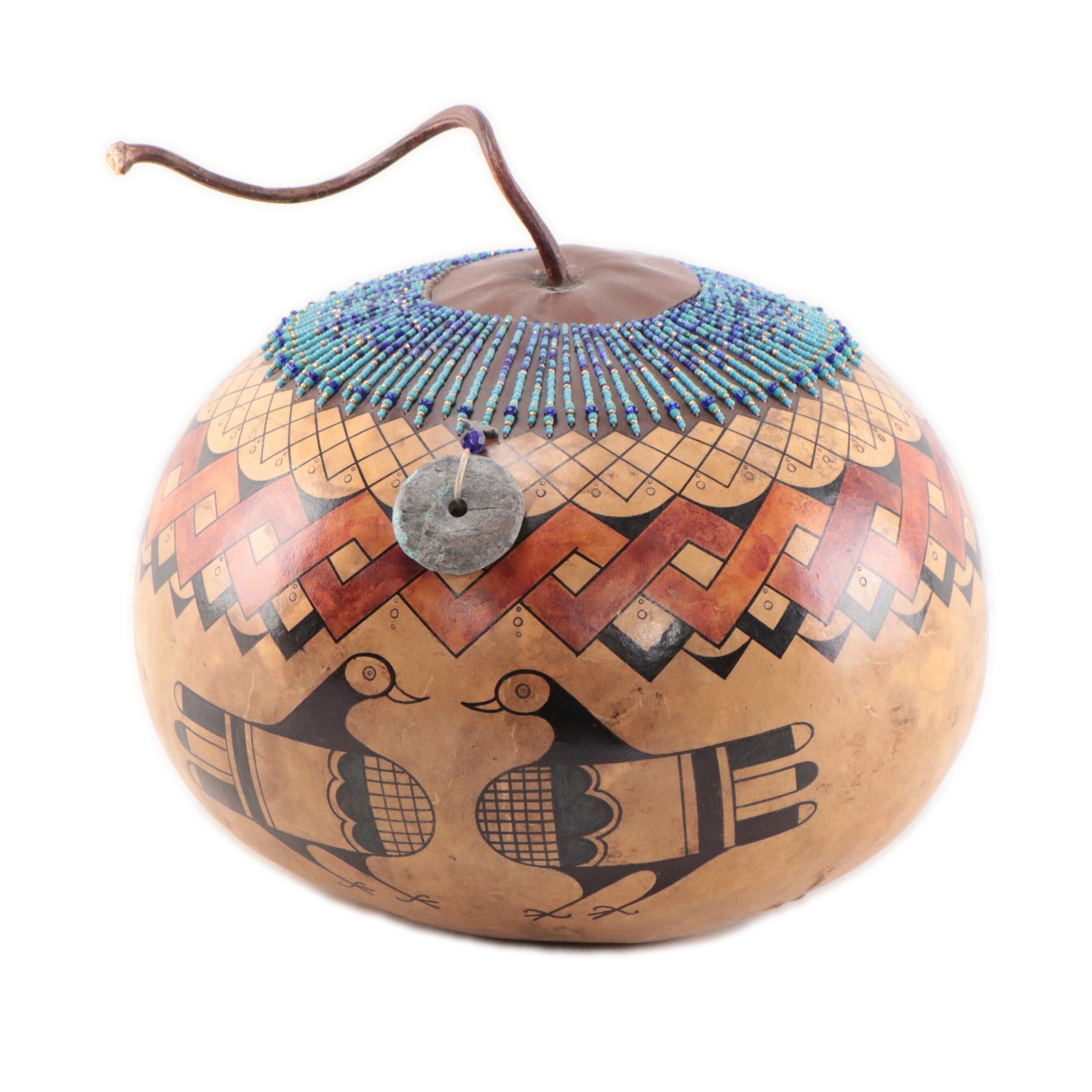 David Snooks Hand-Painted and Beaded Gourd, 2003