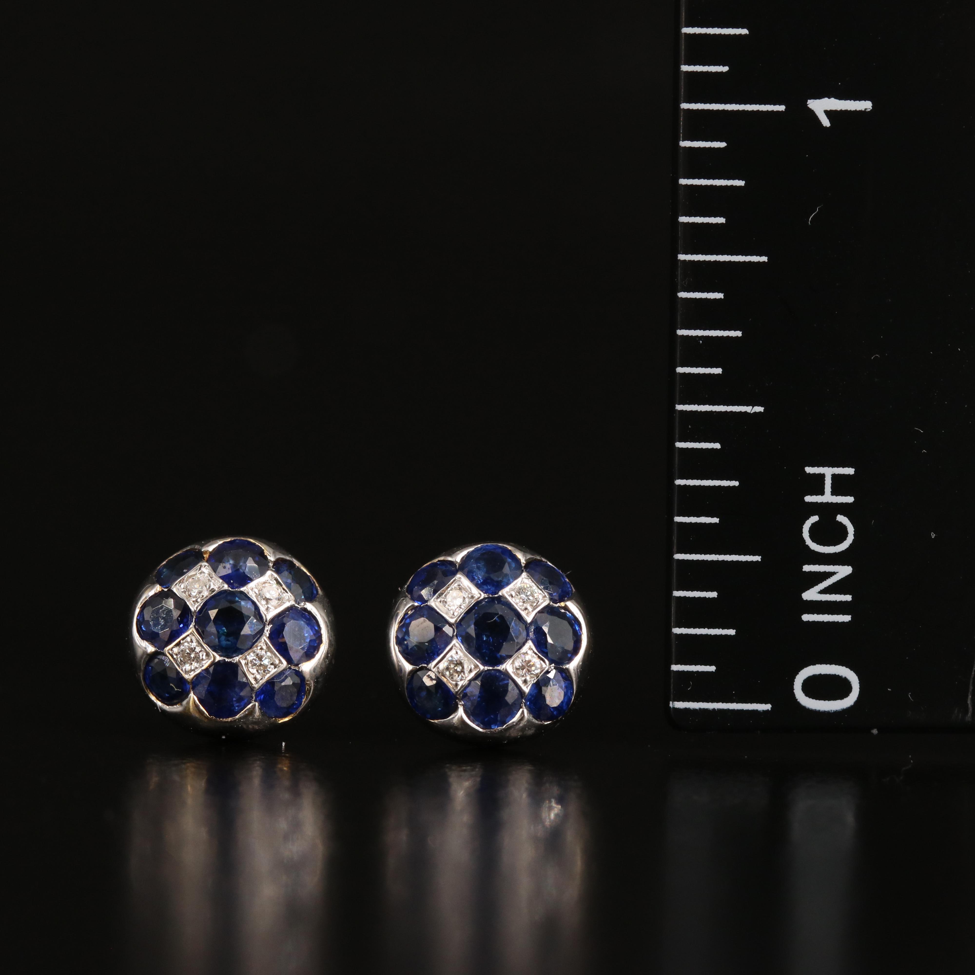18K Sapphire and Diamond Checkerboard Stud Earrings