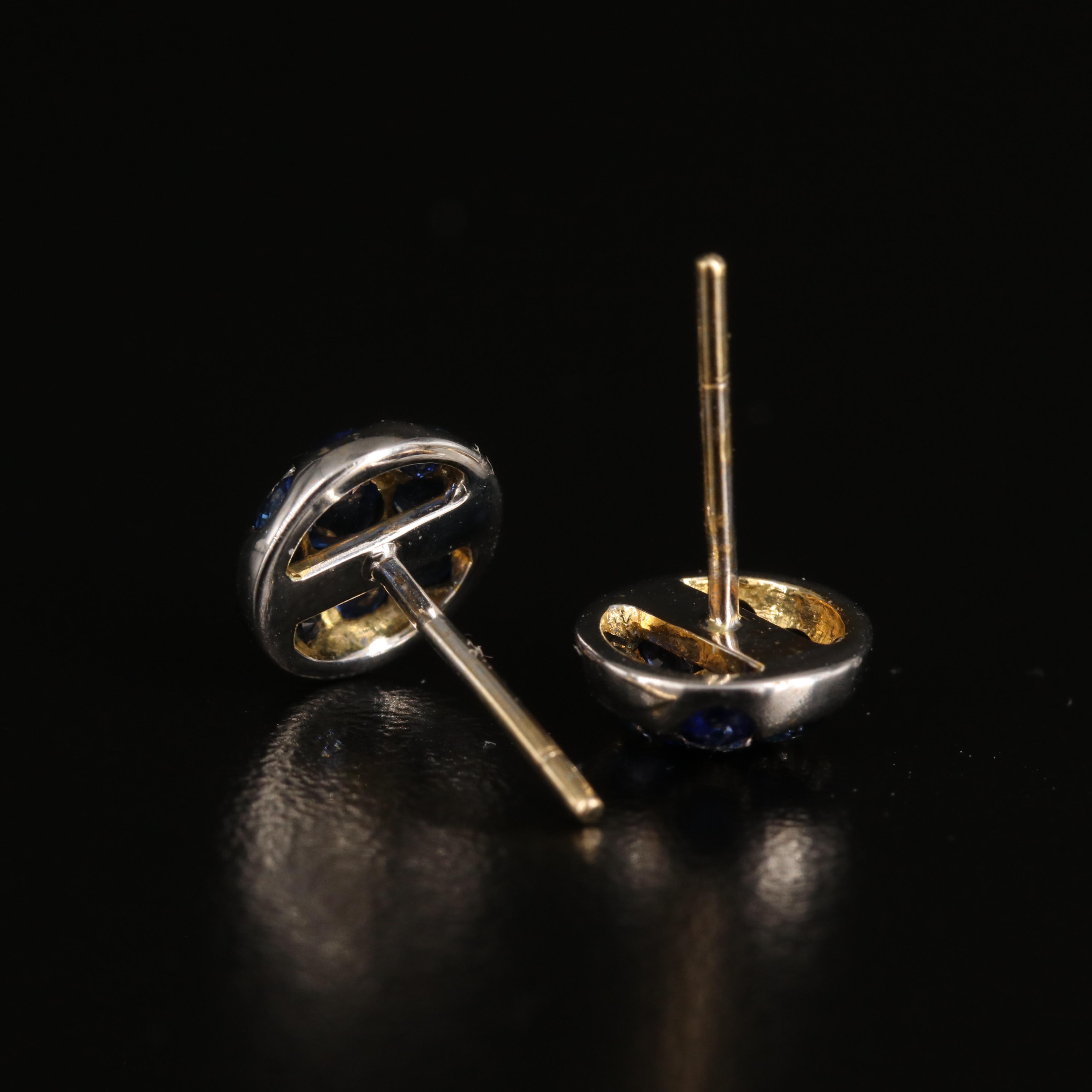 18K Sapphire and Diamond Checkerboard Stud Earrings