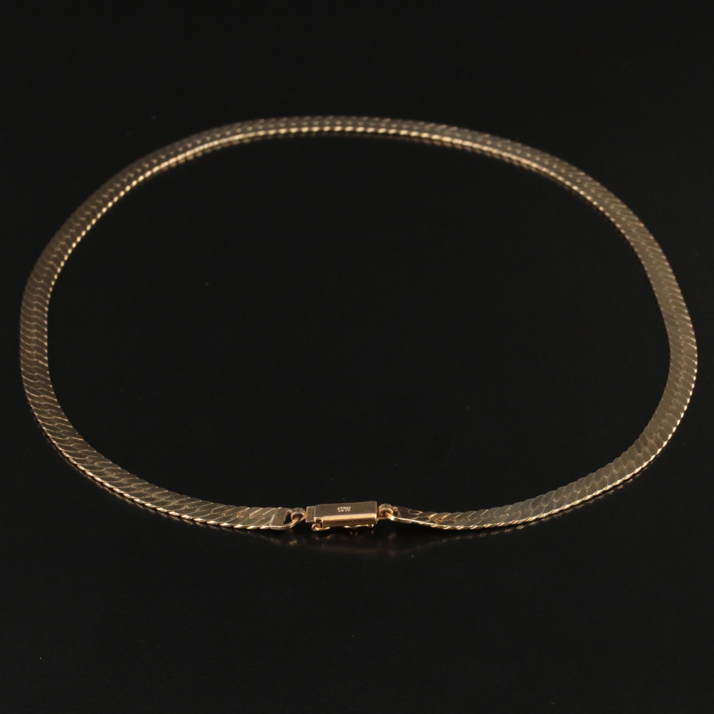 Italian 14K Patterned Herringbone Chain Necklace