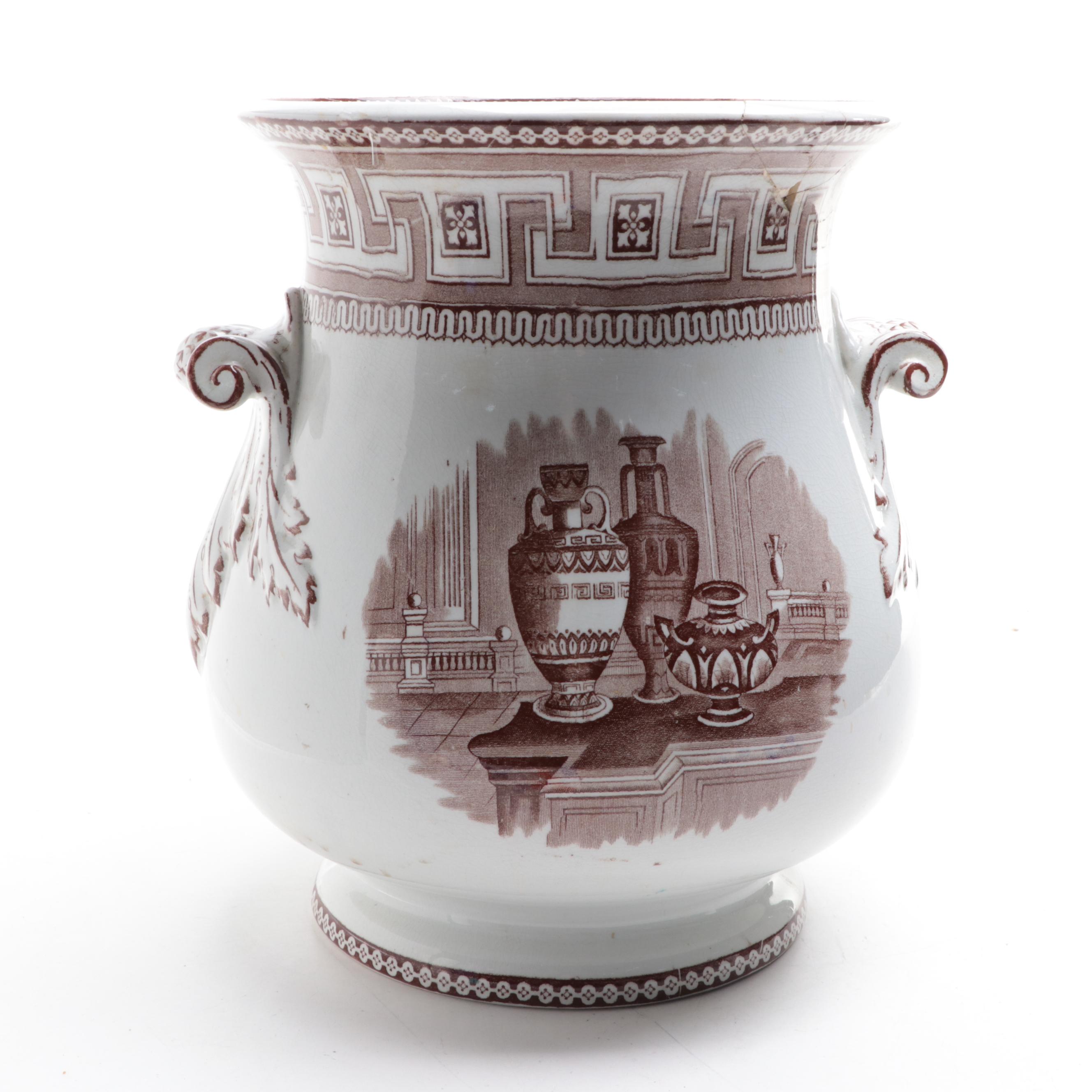 English Neoclassical Style Brown Transferware Slop Jar, 19th Century