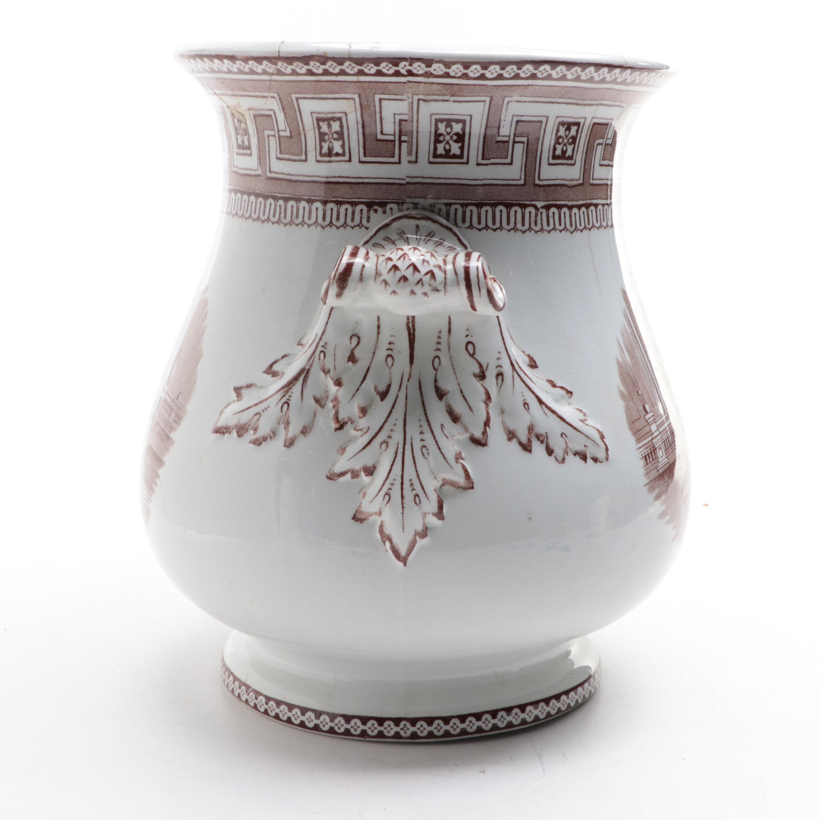 English Neoclassical Style Brown Transferware Slop Jar, 19th Century