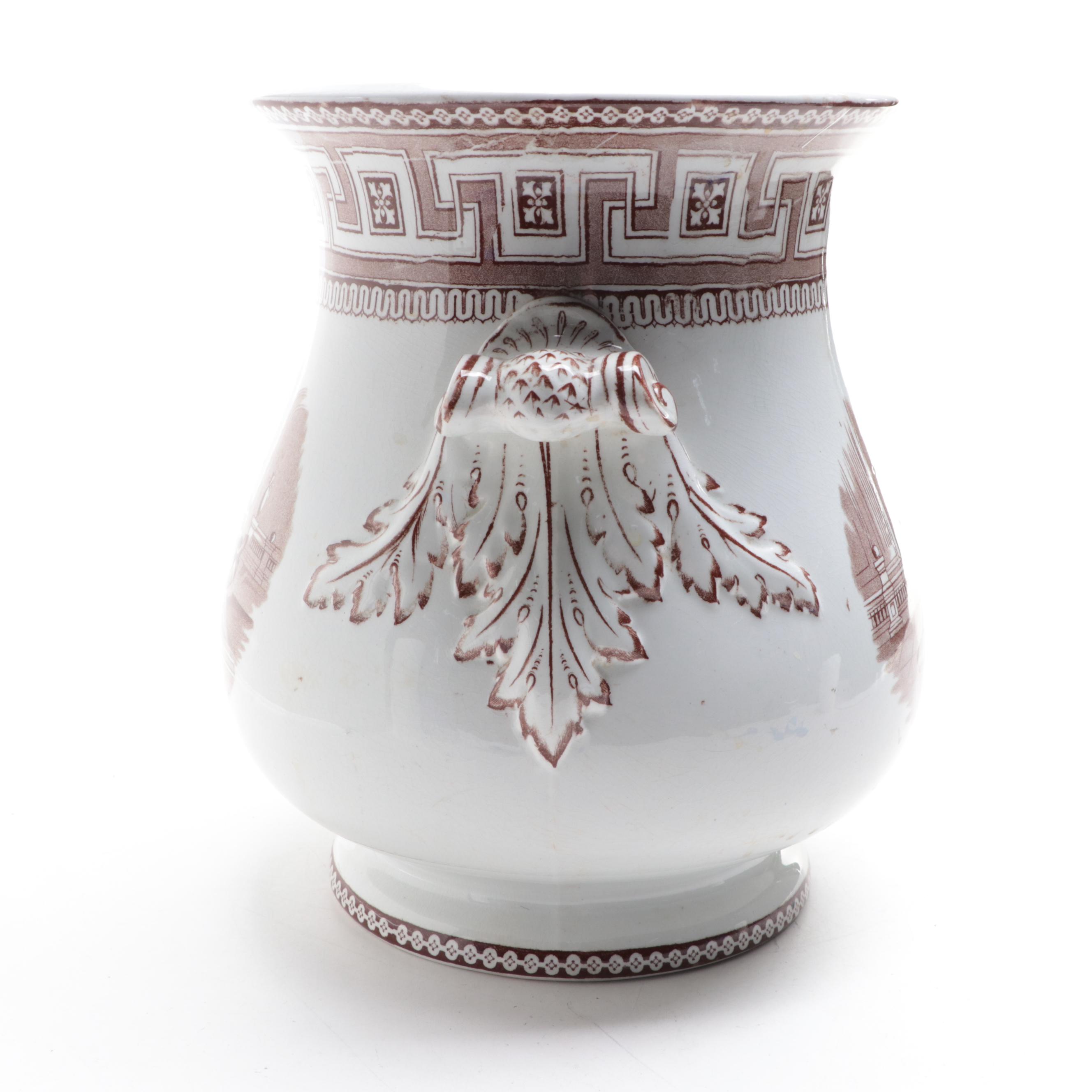 English Neoclassical Style Brown Transferware Slop Jar, 19th Century