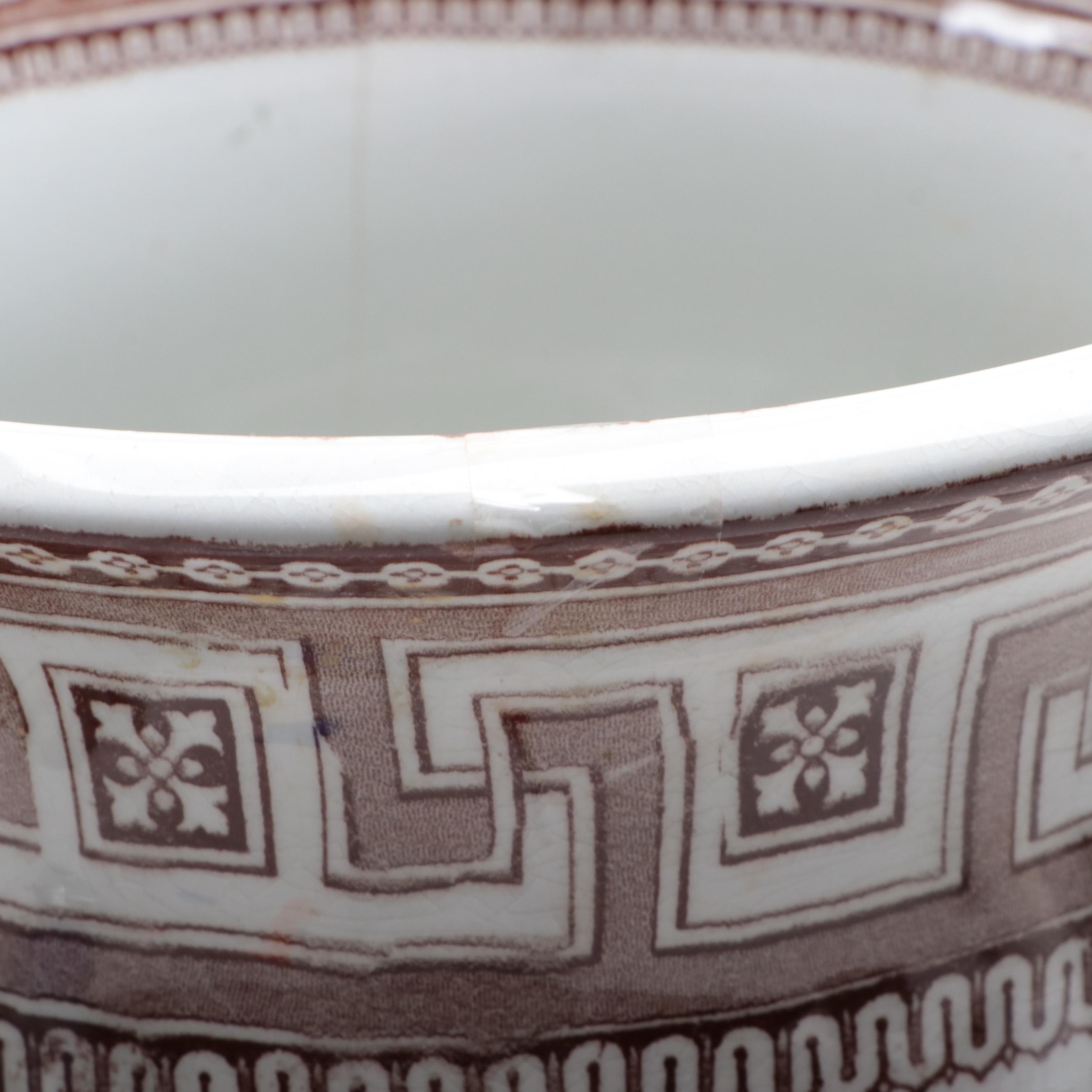 English Neoclassical Style Brown Transferware Slop Jar, 19th Century