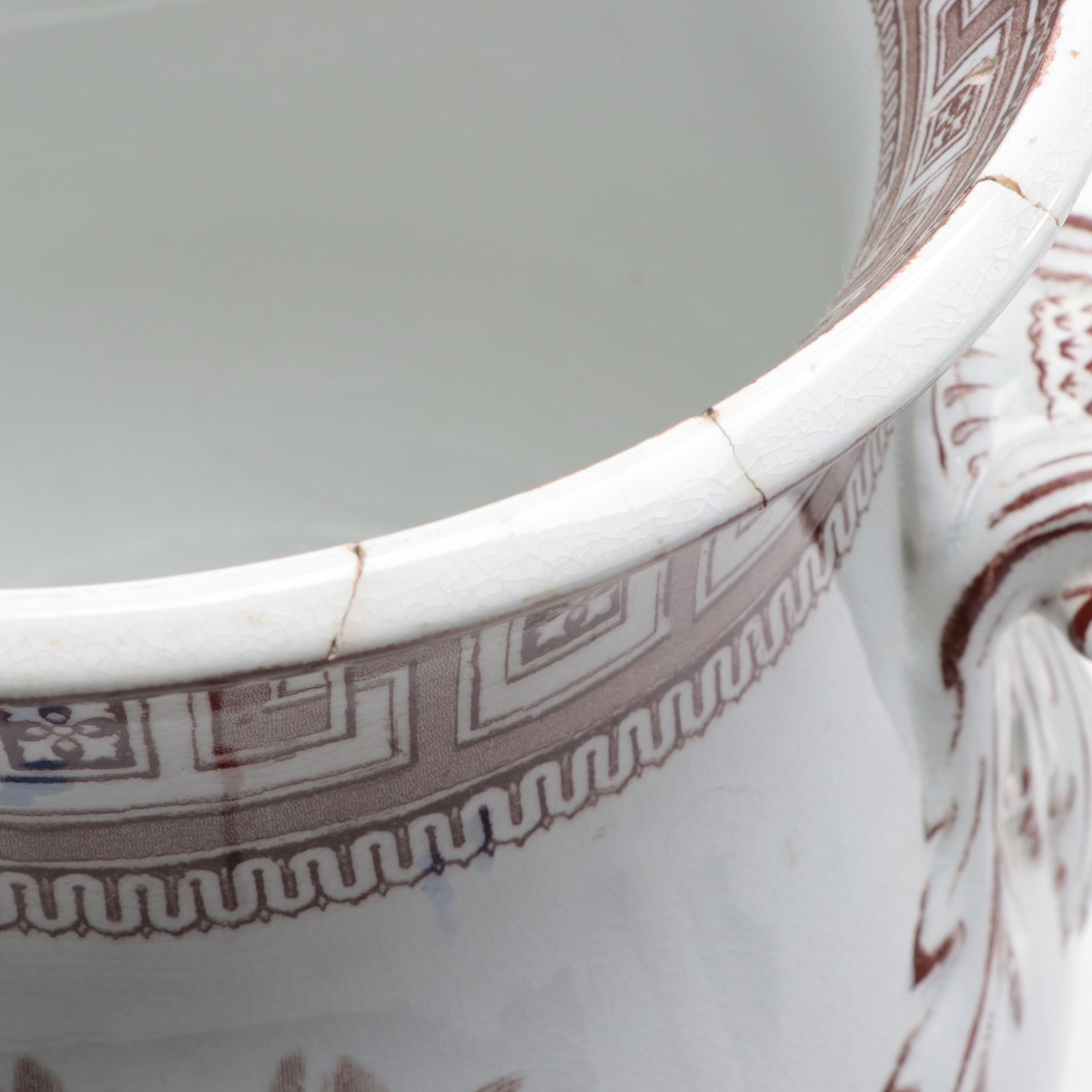 English Neoclassical Style Brown Transferware Slop Jar, 19th Century