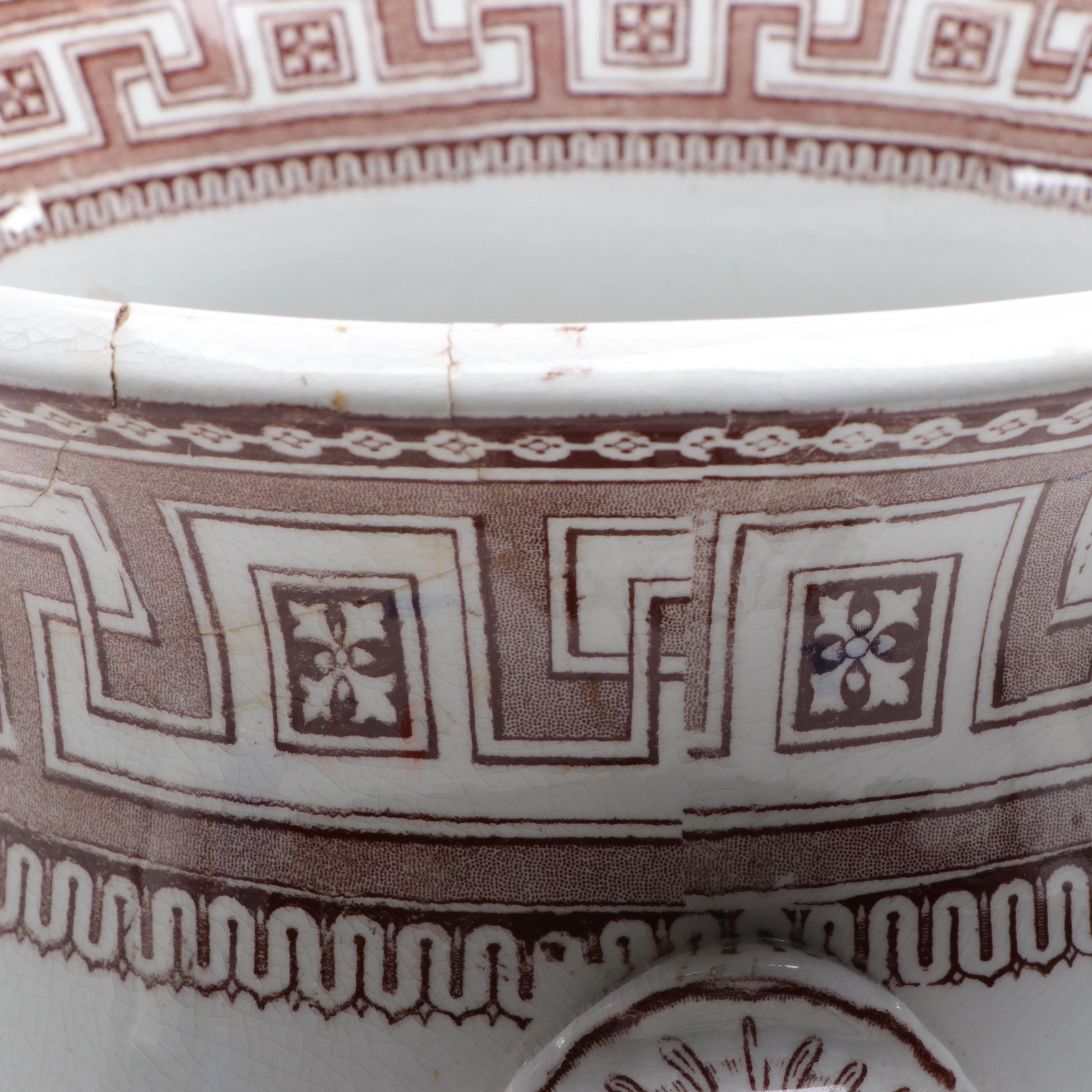 English Neoclassical Style Brown Transferware Slop Jar, 19th Century