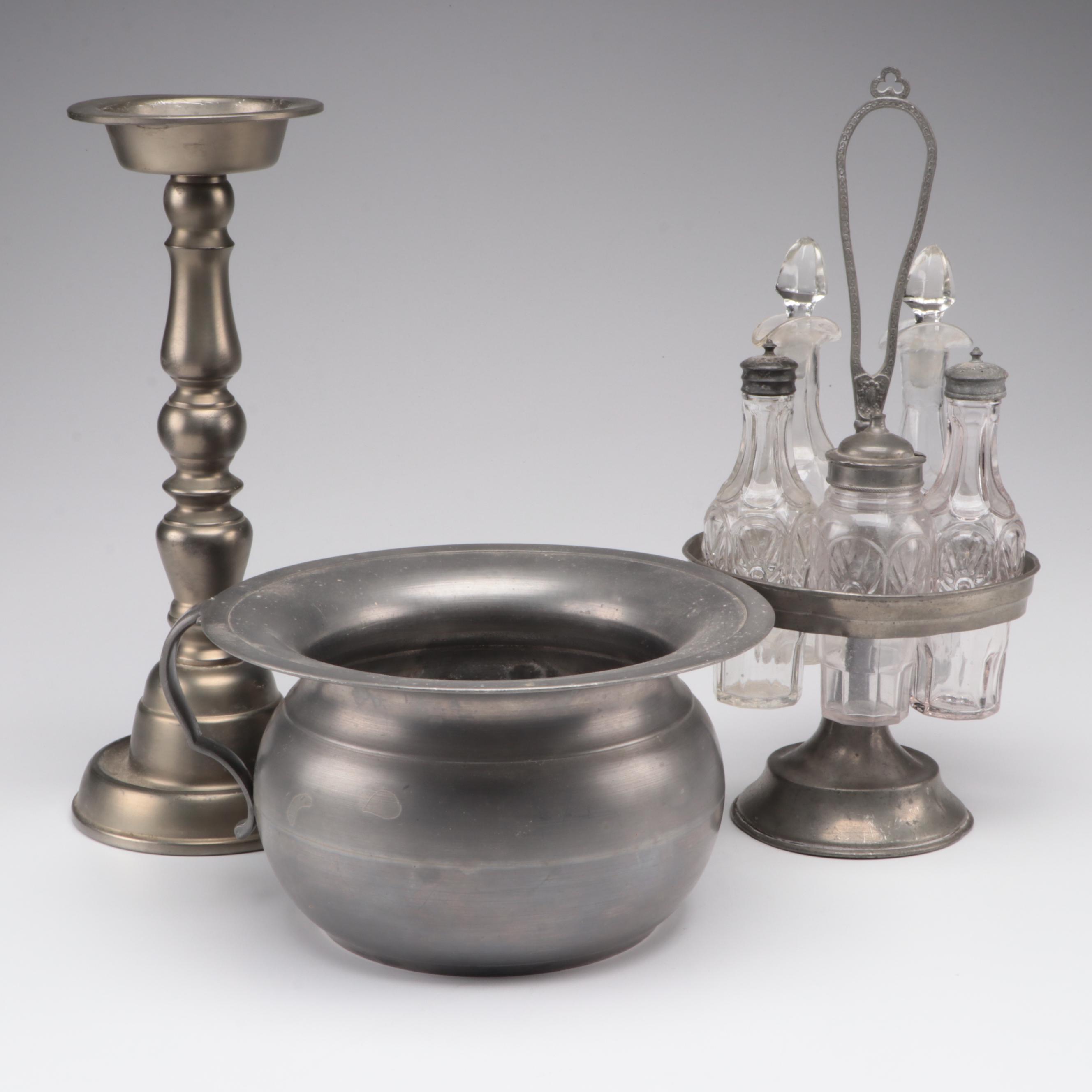 Victorian Aesthetic Movement Condiment Set with Candle Holder and Chamber Pot