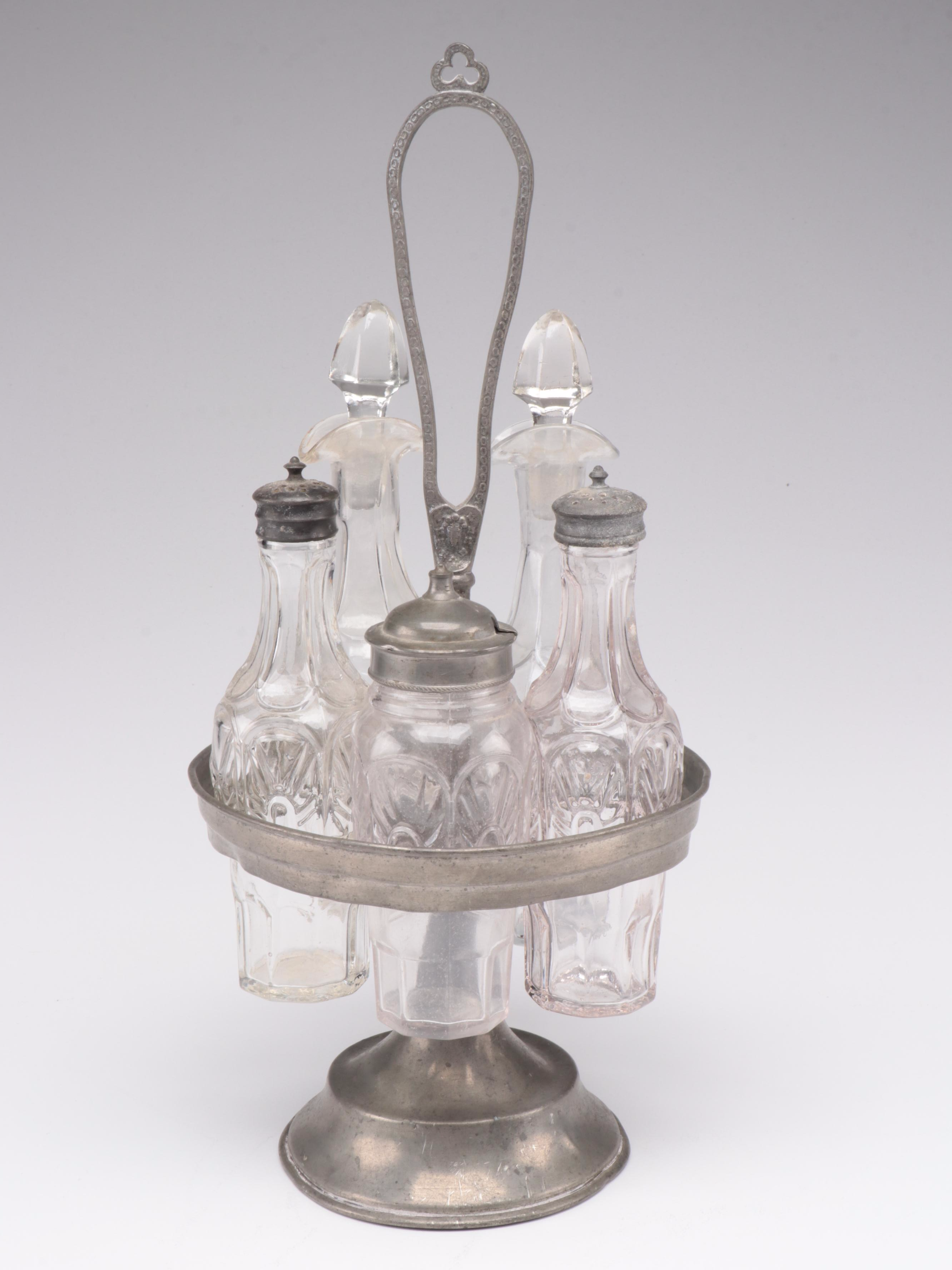 Victorian Aesthetic Movement Condiment Set with Candle Holder and Chamber Pot
