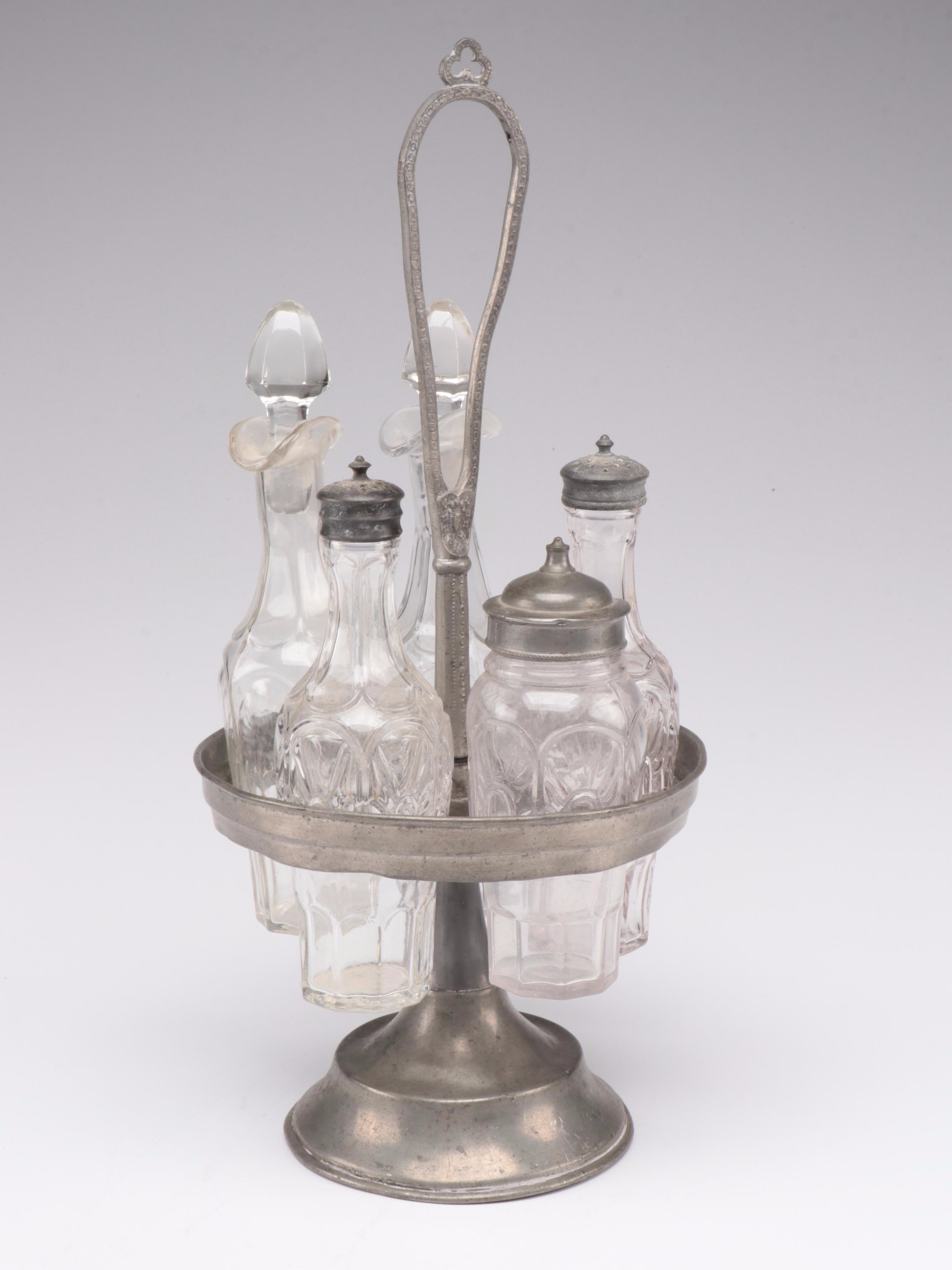 Victorian Aesthetic Movement Condiment Set with Candle Holder and Chamber Pot