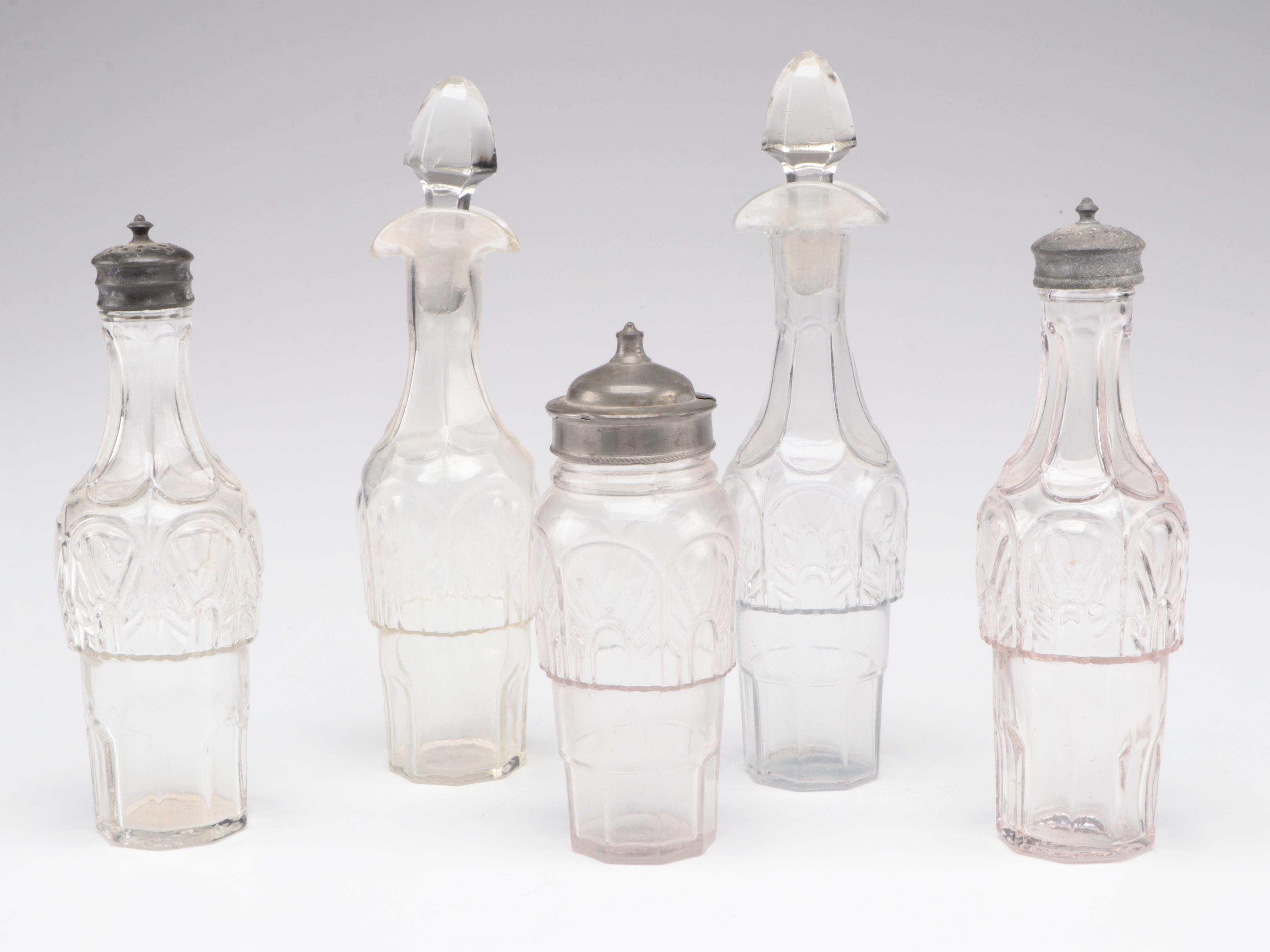 Victorian Aesthetic Movement Condiment Set with Candle Holder and Chamber Pot