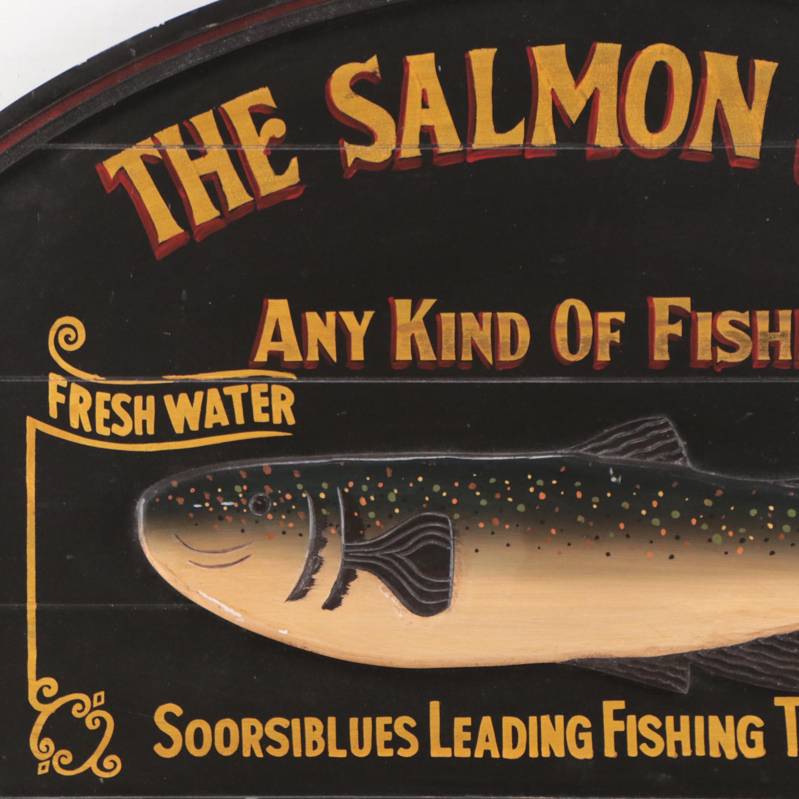 Painted-Wood Fishing Tackle Shop Sign "The Salmon Shop"