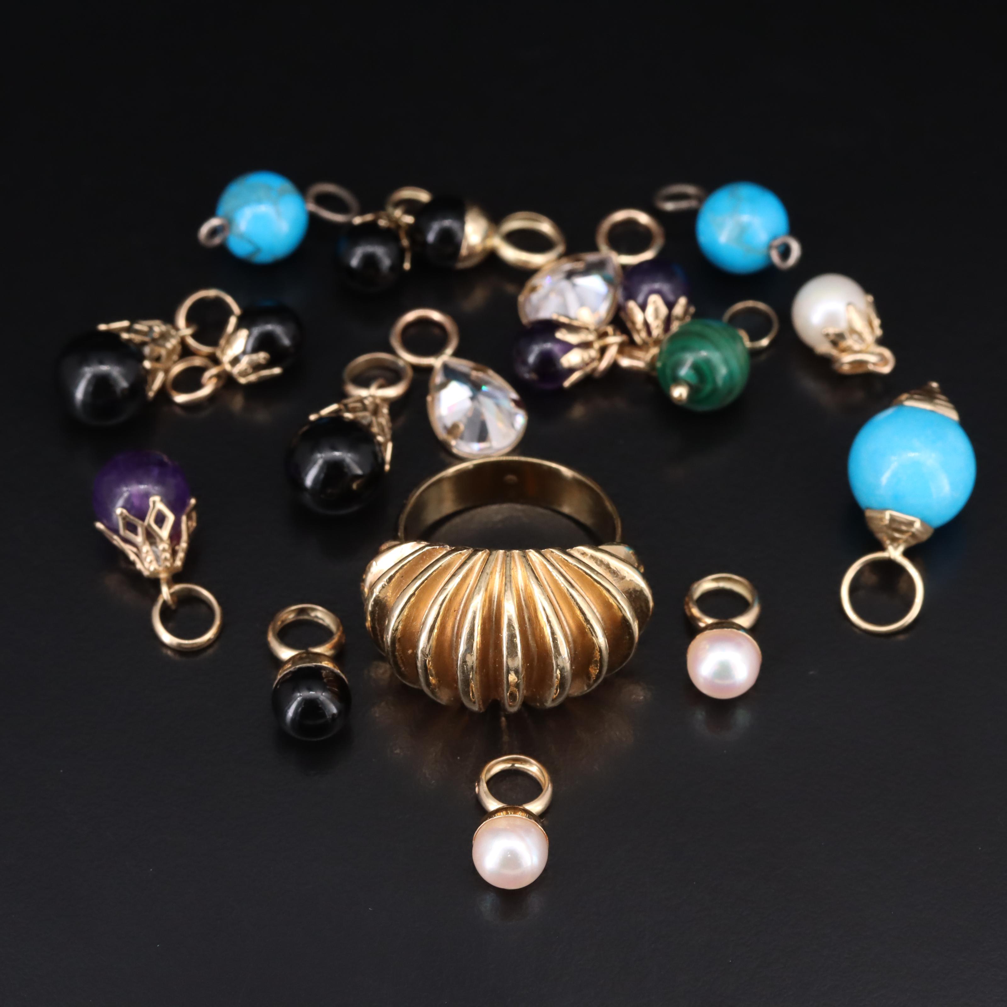 14K, Amethyst and Pearls Featured in Earring Charm and Fluted Ring Collection