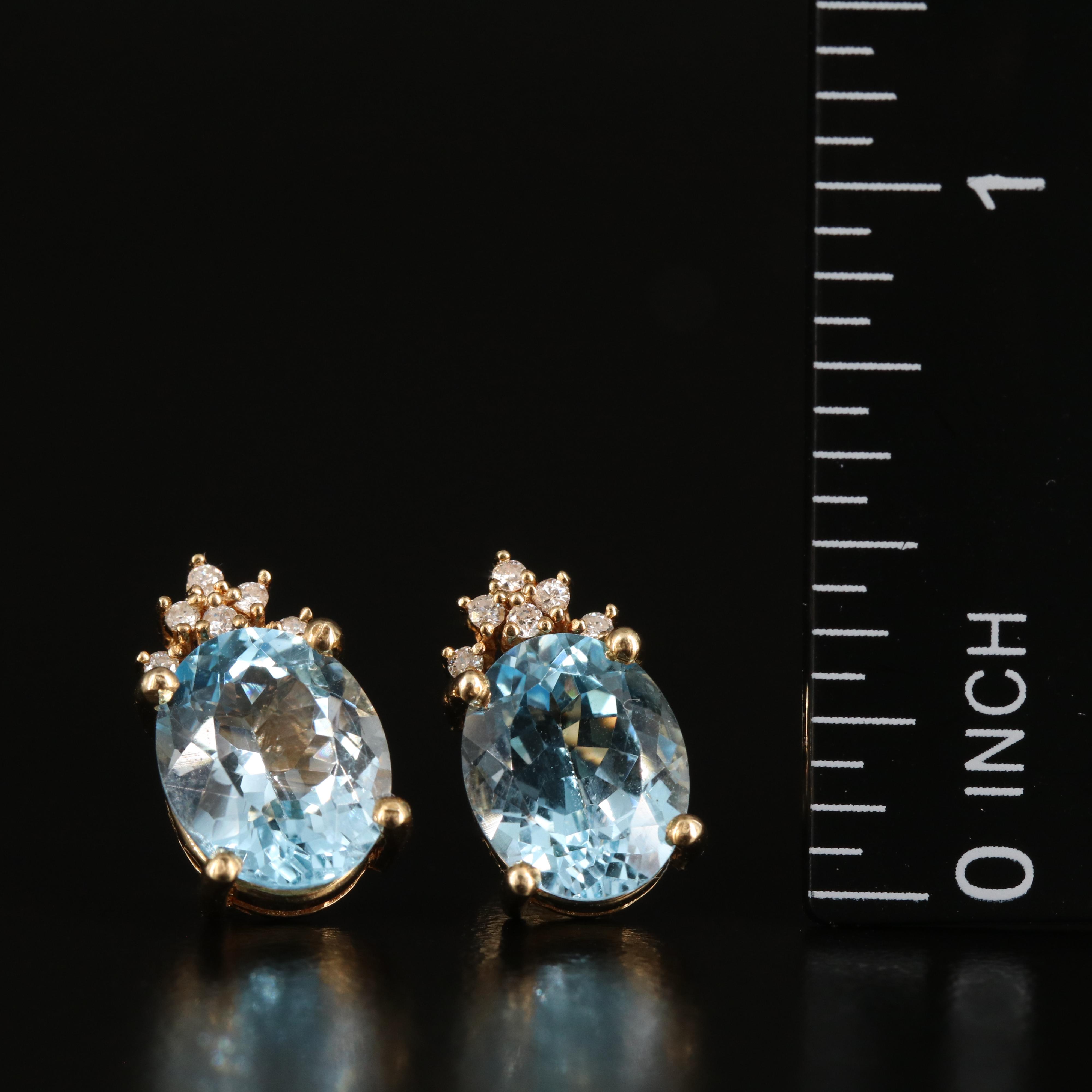 14K Swiss Blue Topaz and Diamond Earrings