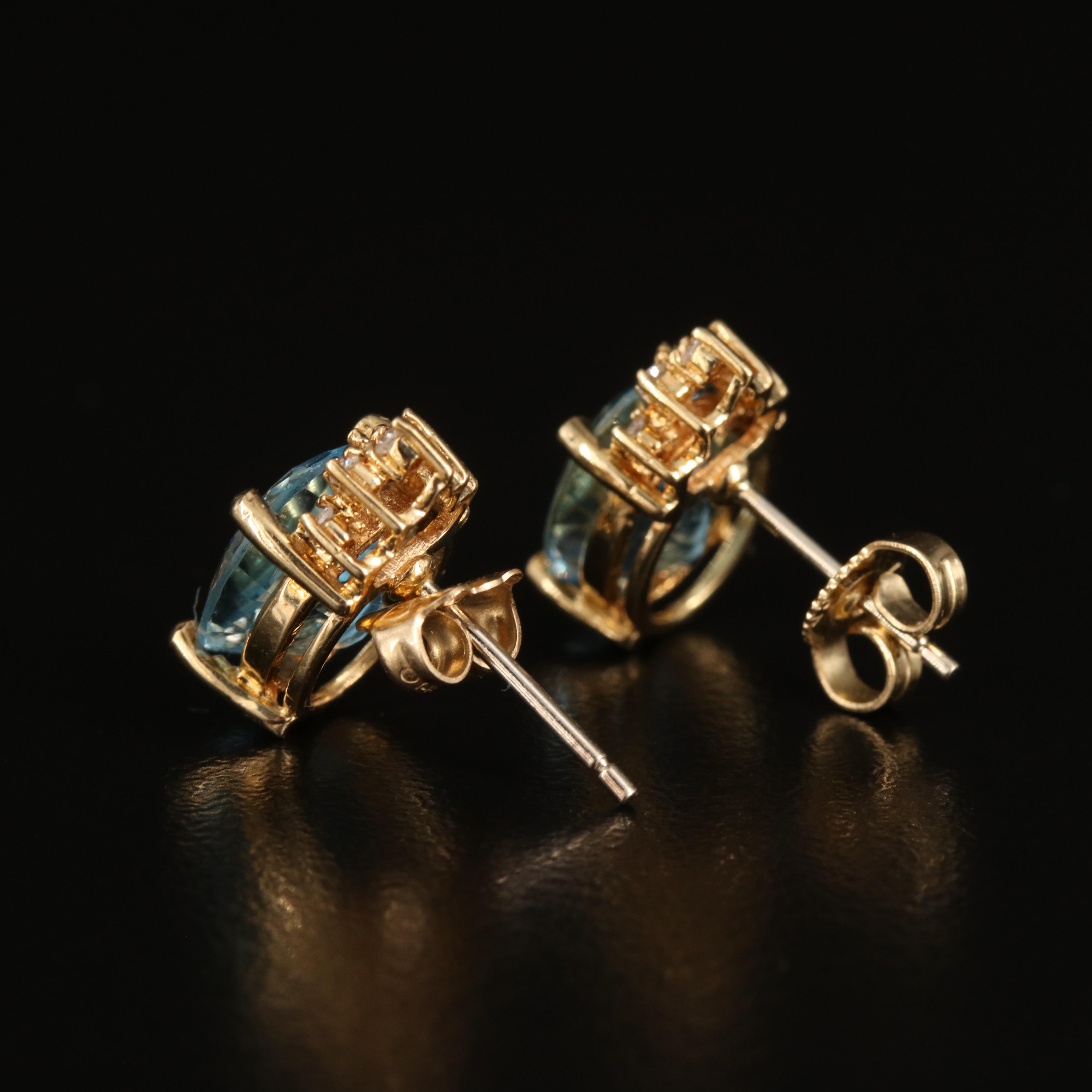 14K Swiss Blue Topaz and Diamond Earrings