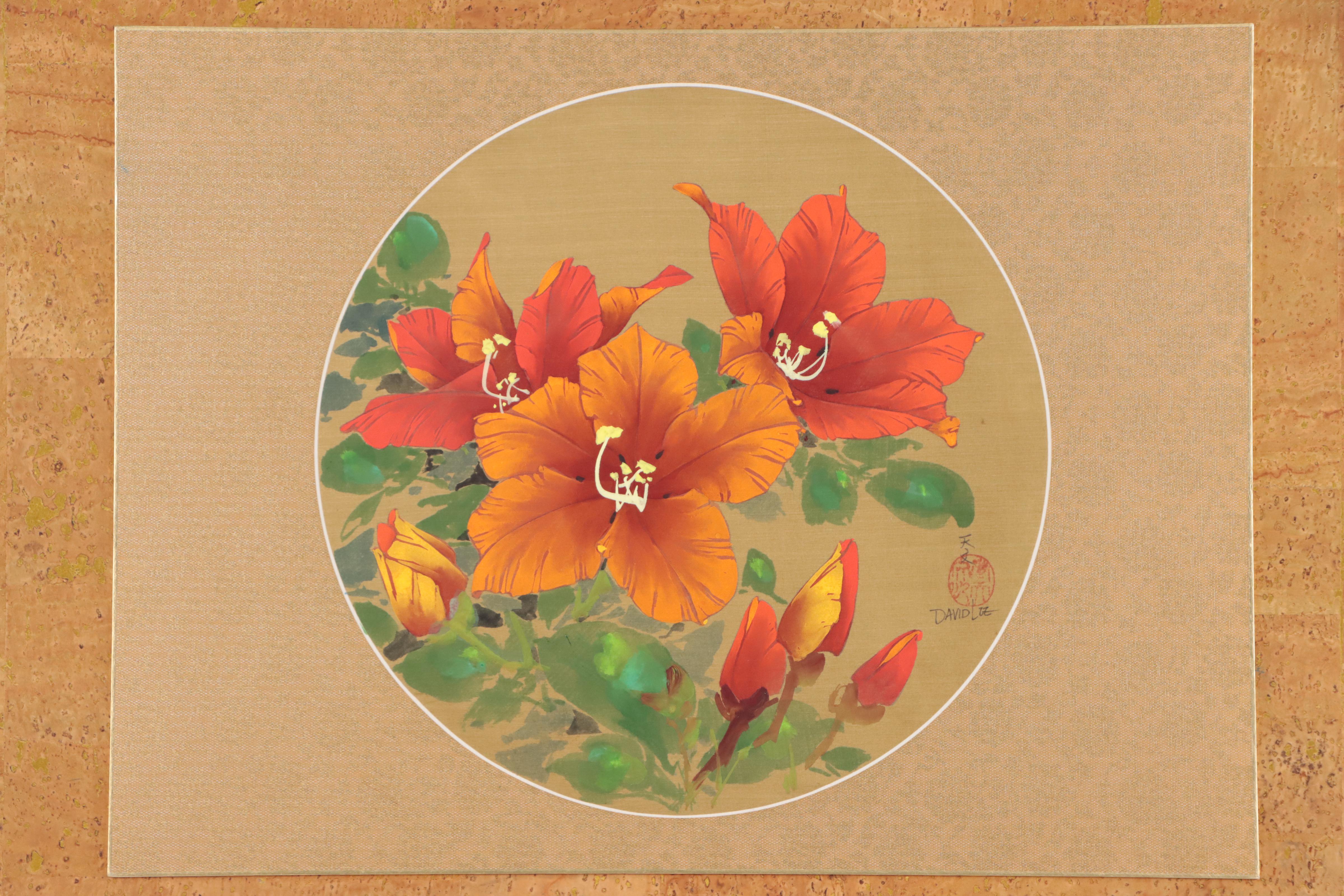 David Lee Watercolor Painting of Flowers