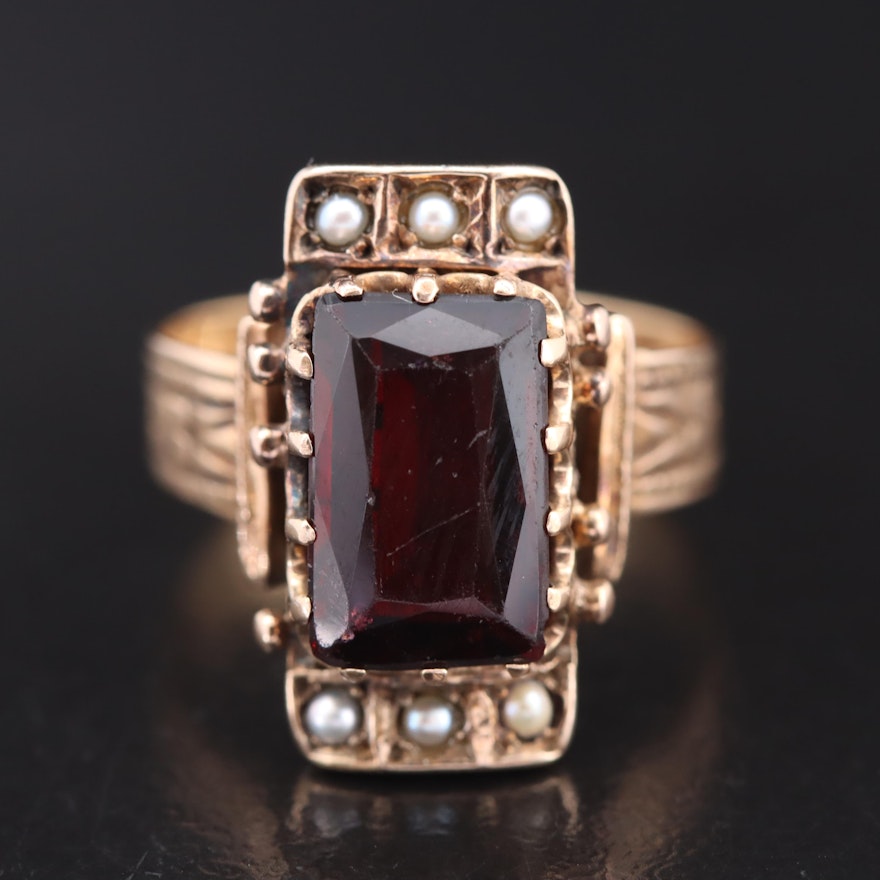 Victorian 10K Garnet and Seed Pearl Ring