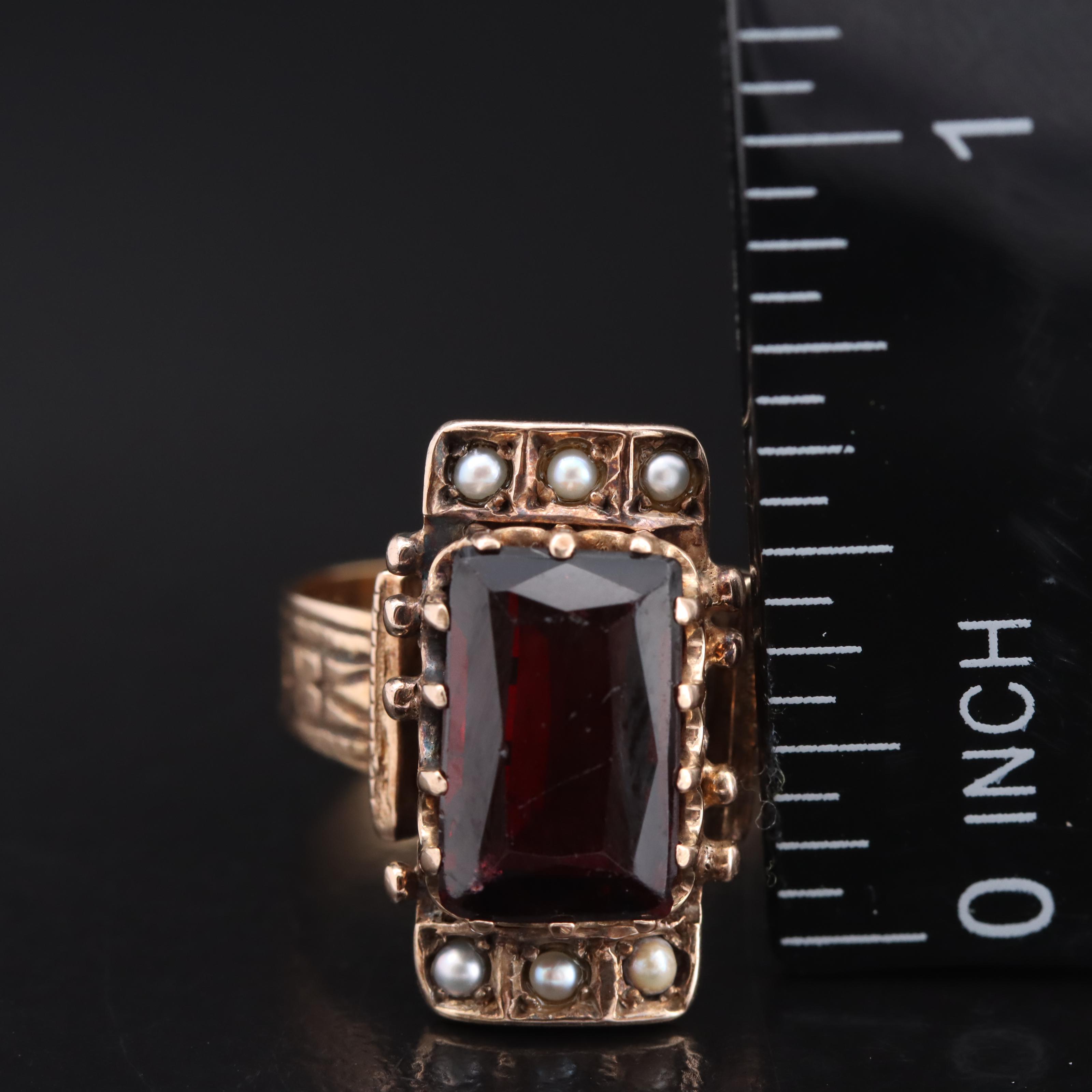 Victorian 10K Garnet and Seed Pearl Ring