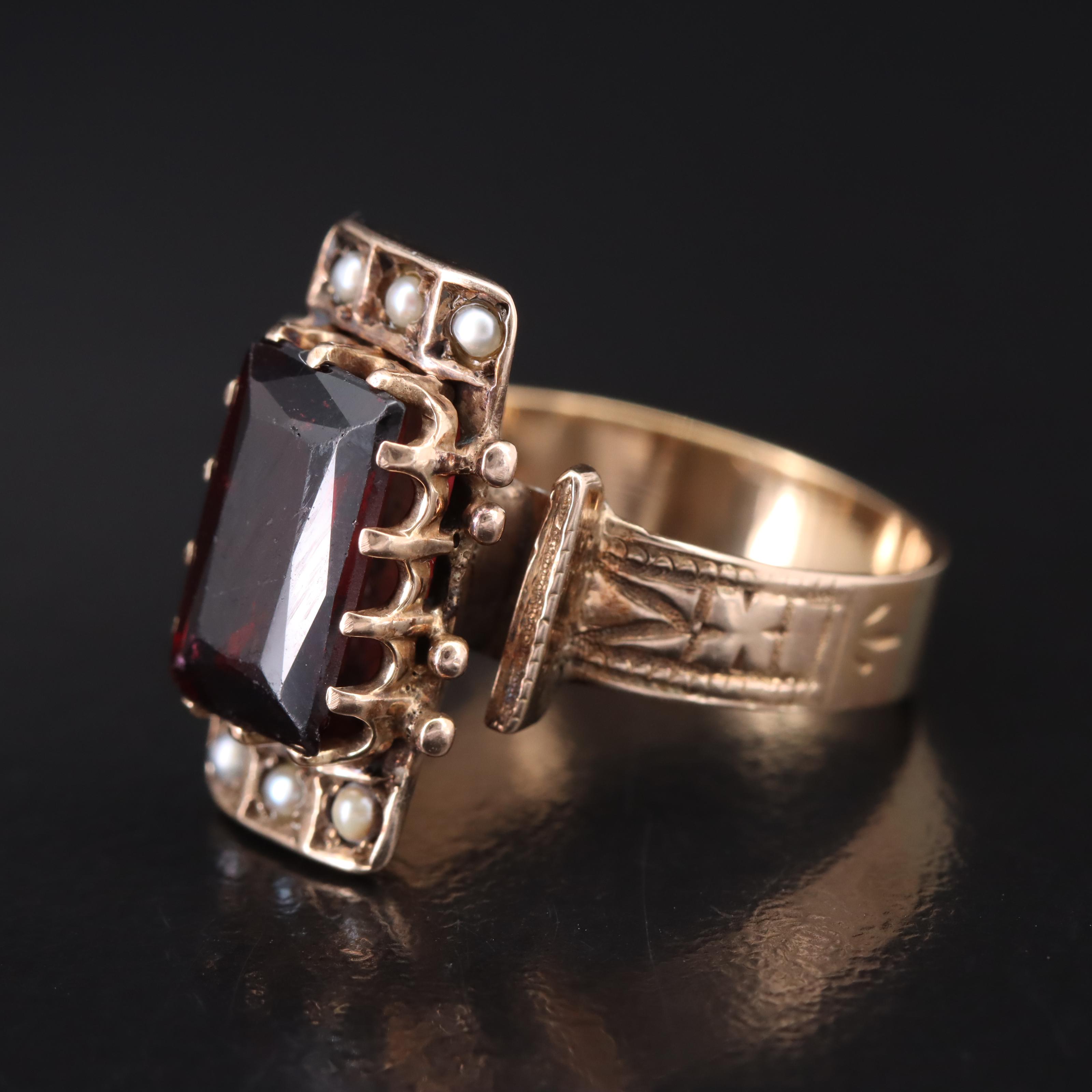 Victorian 10K Garnet and Seed Pearl Ring