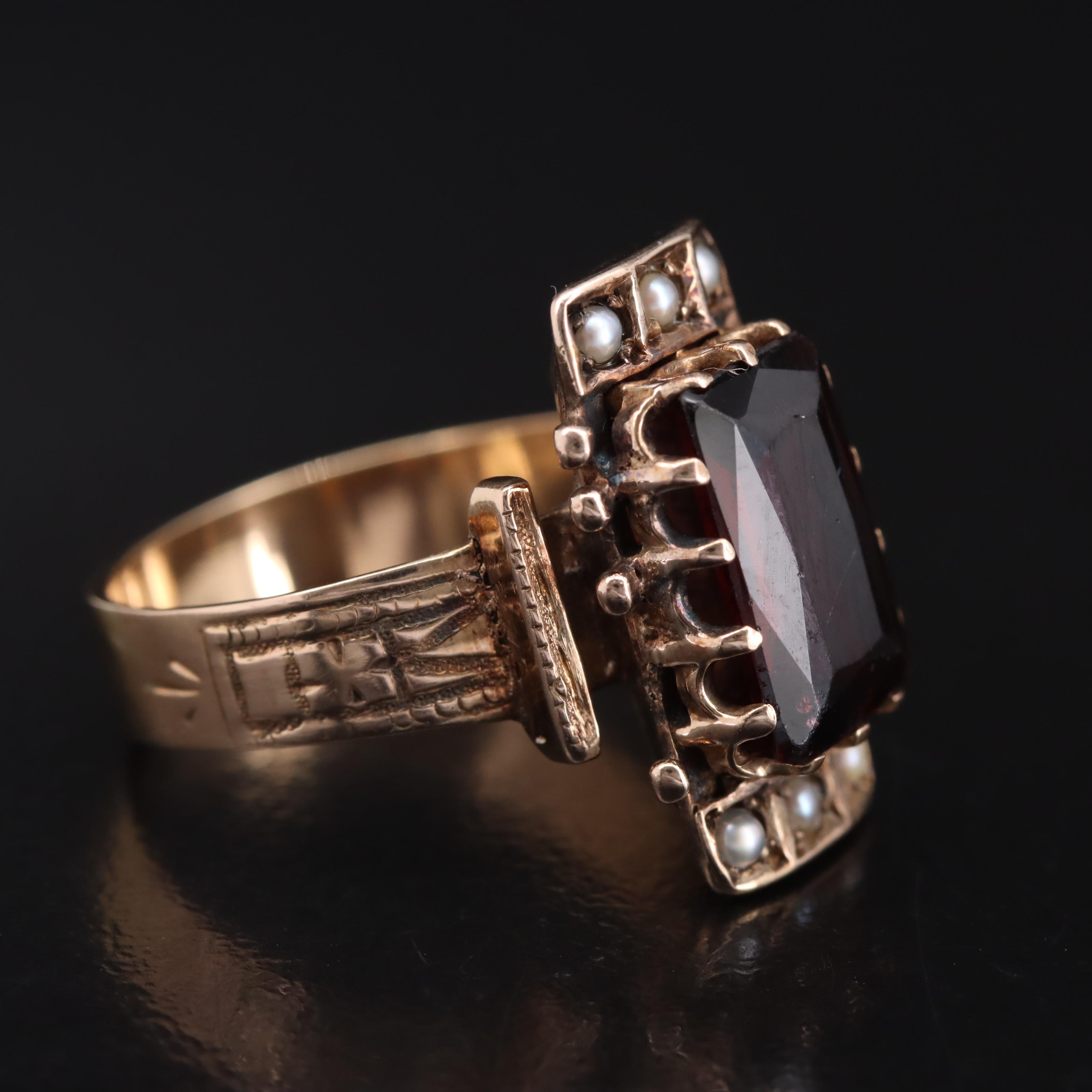 Victorian 10K Garnet and Seed Pearl Ring