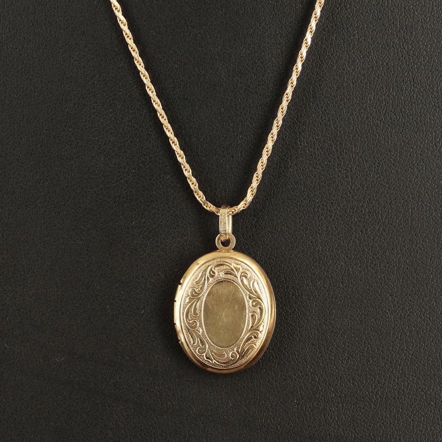 Vintage 14K Engraved Locket Pendant Necklace