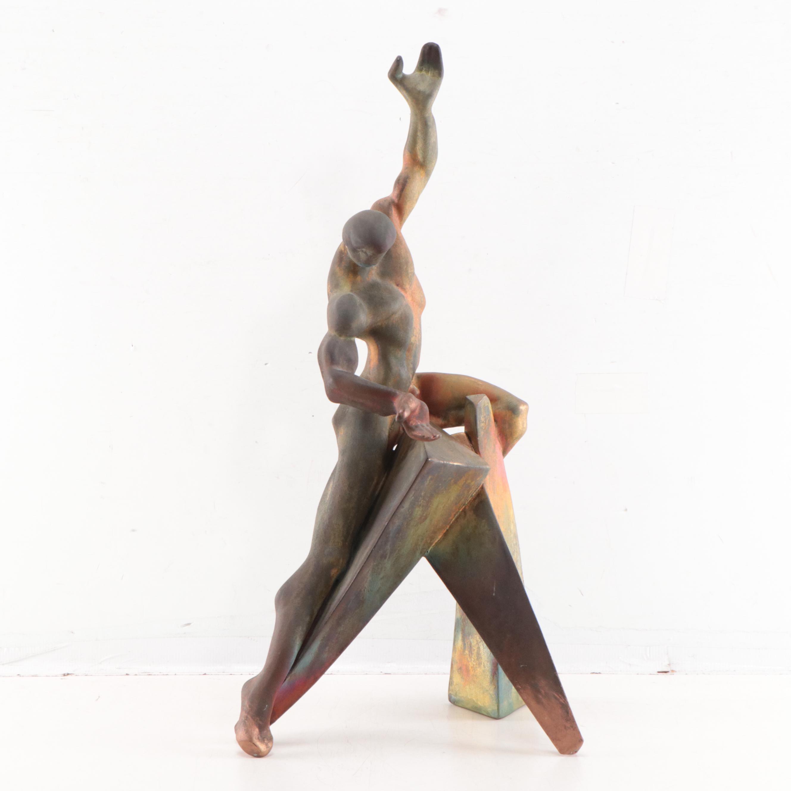 George Tudzarov Futurist Inspired Figural Fired Clay Sculpture