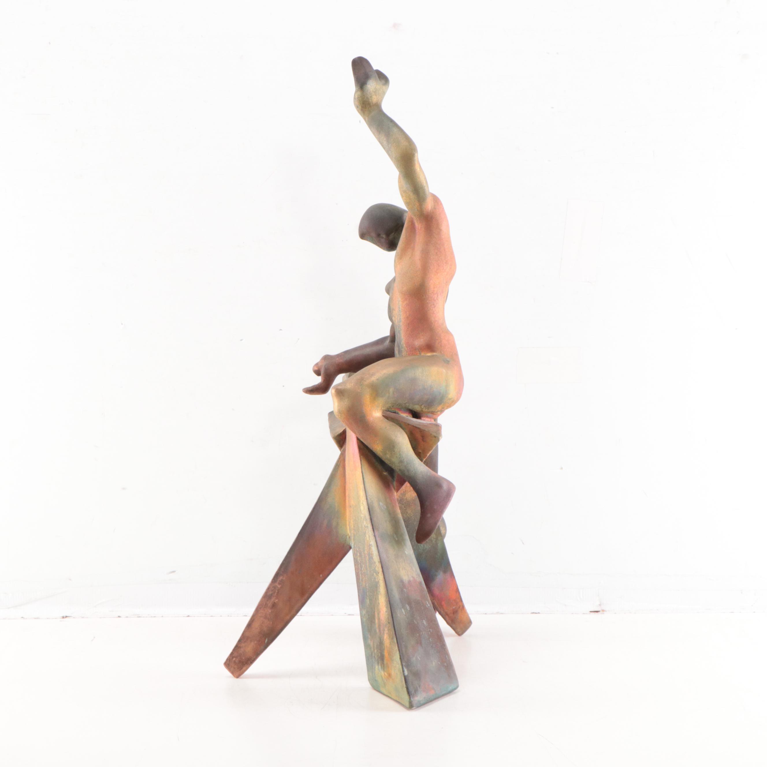 George Tudzarov Futurist Inspired Figural Fired Clay Sculpture