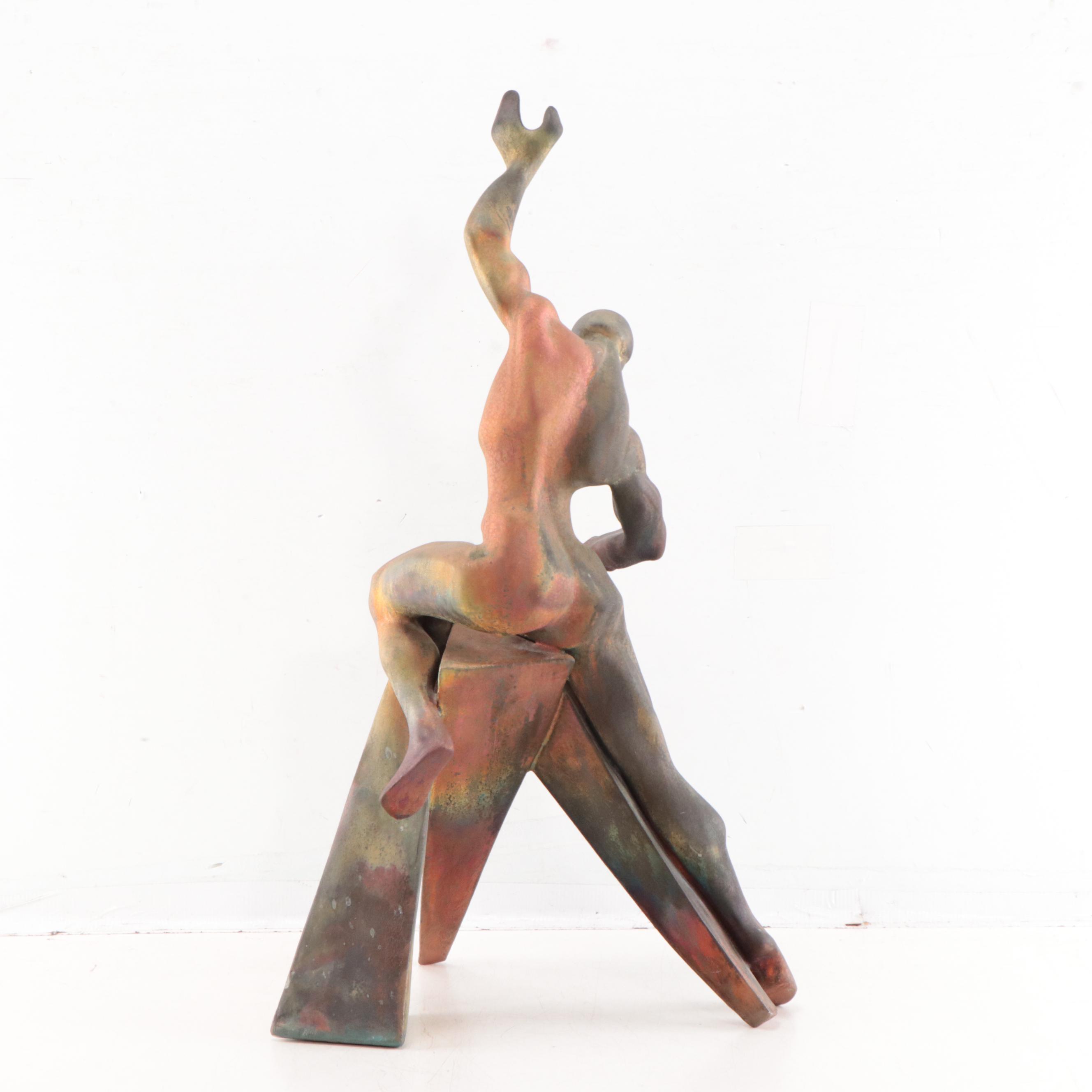 George Tudzarov Futurist Inspired Figural Fired Clay Sculpture