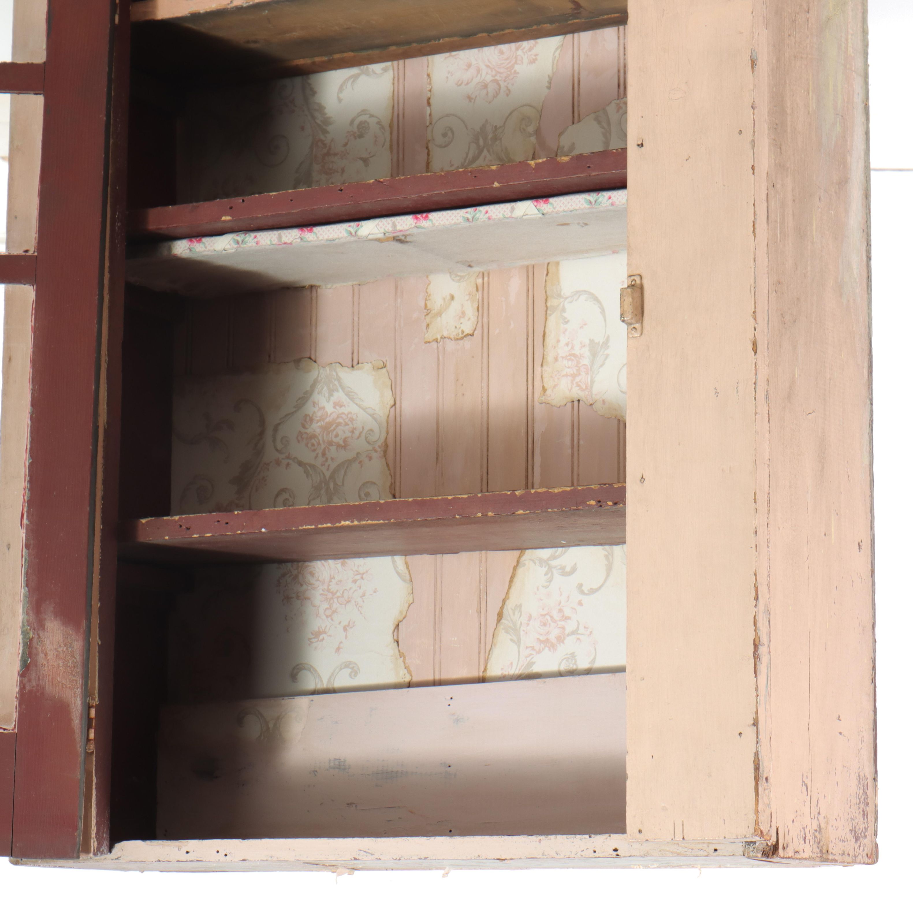 Painted Wooden Wall Cabinet with Mullioned Door, Early 20th Century
