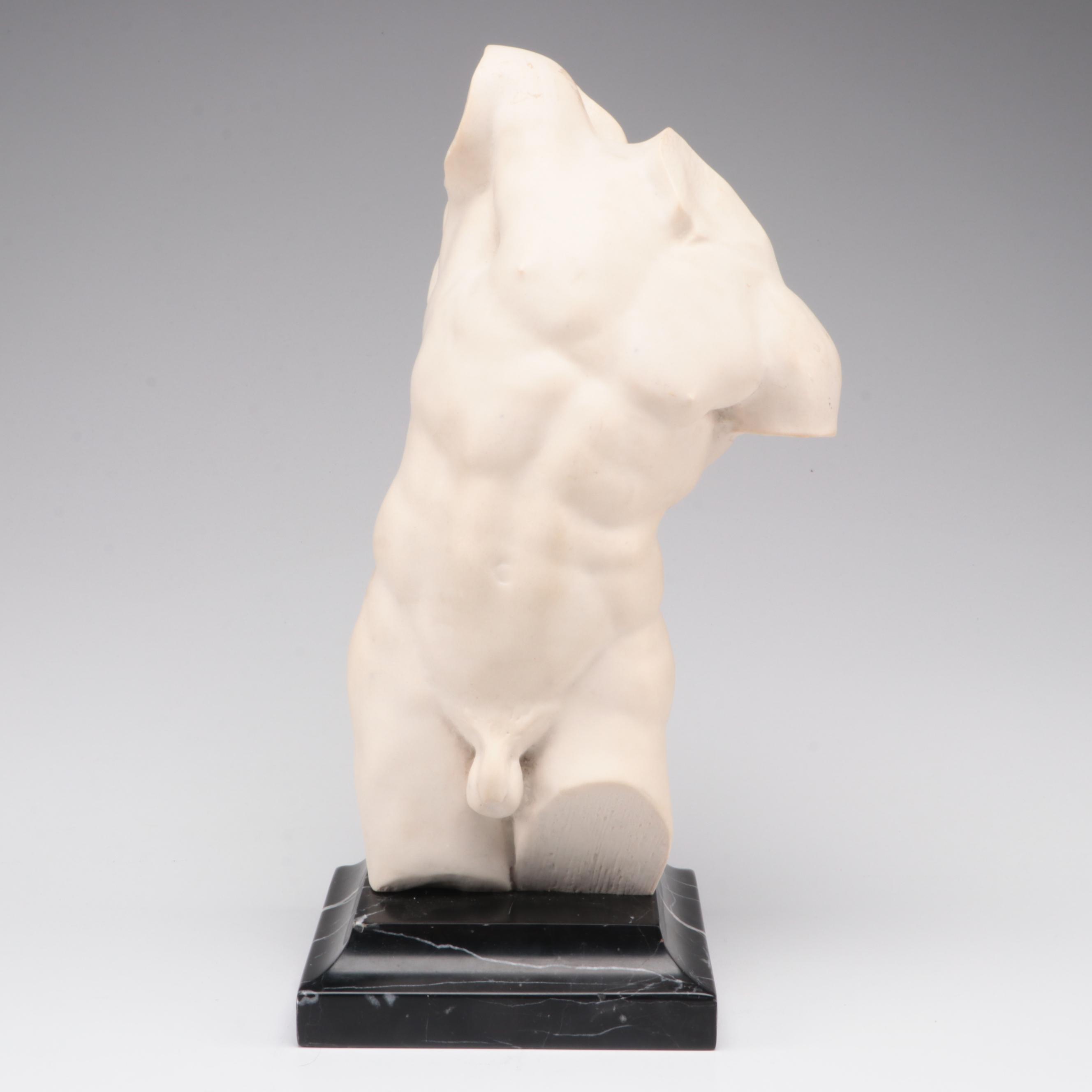 Sculptured Arts Dilettanti Cast Stone Torso on Marble After Aime-Jules Dalou