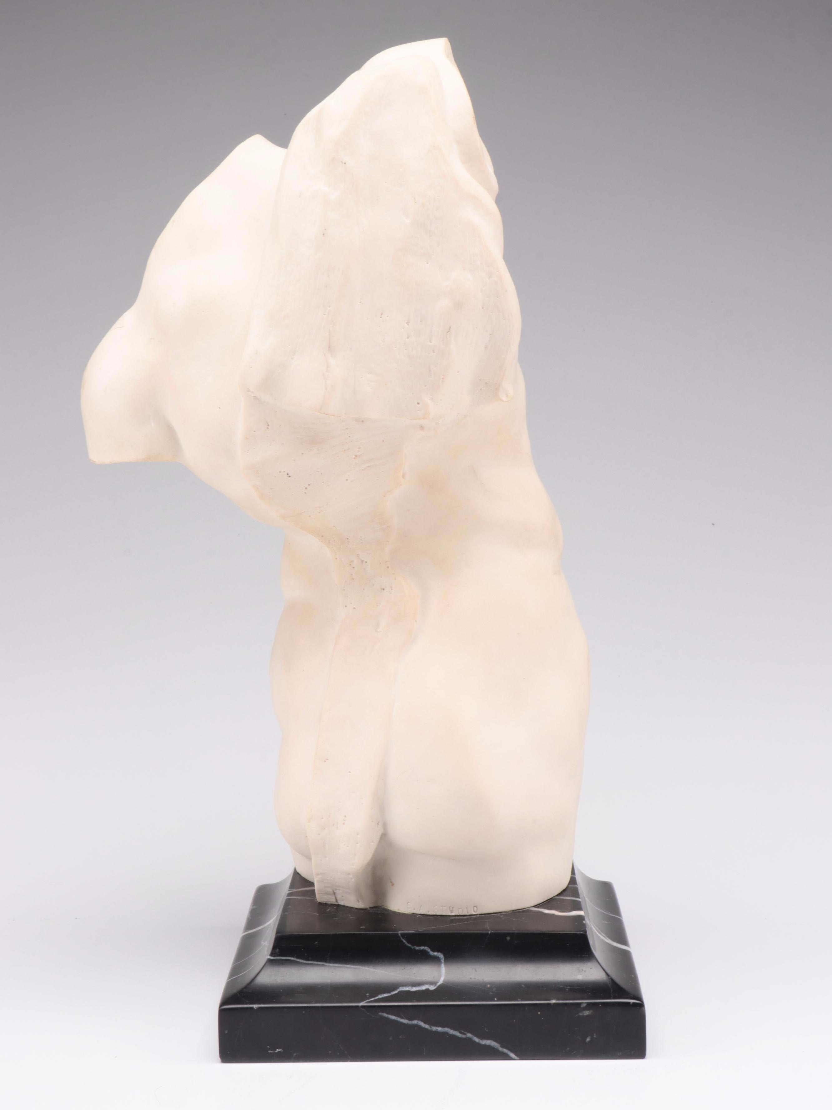 Sculptured Arts Dilettanti Cast Stone Torso on Marble After Aime-Jules Dalou