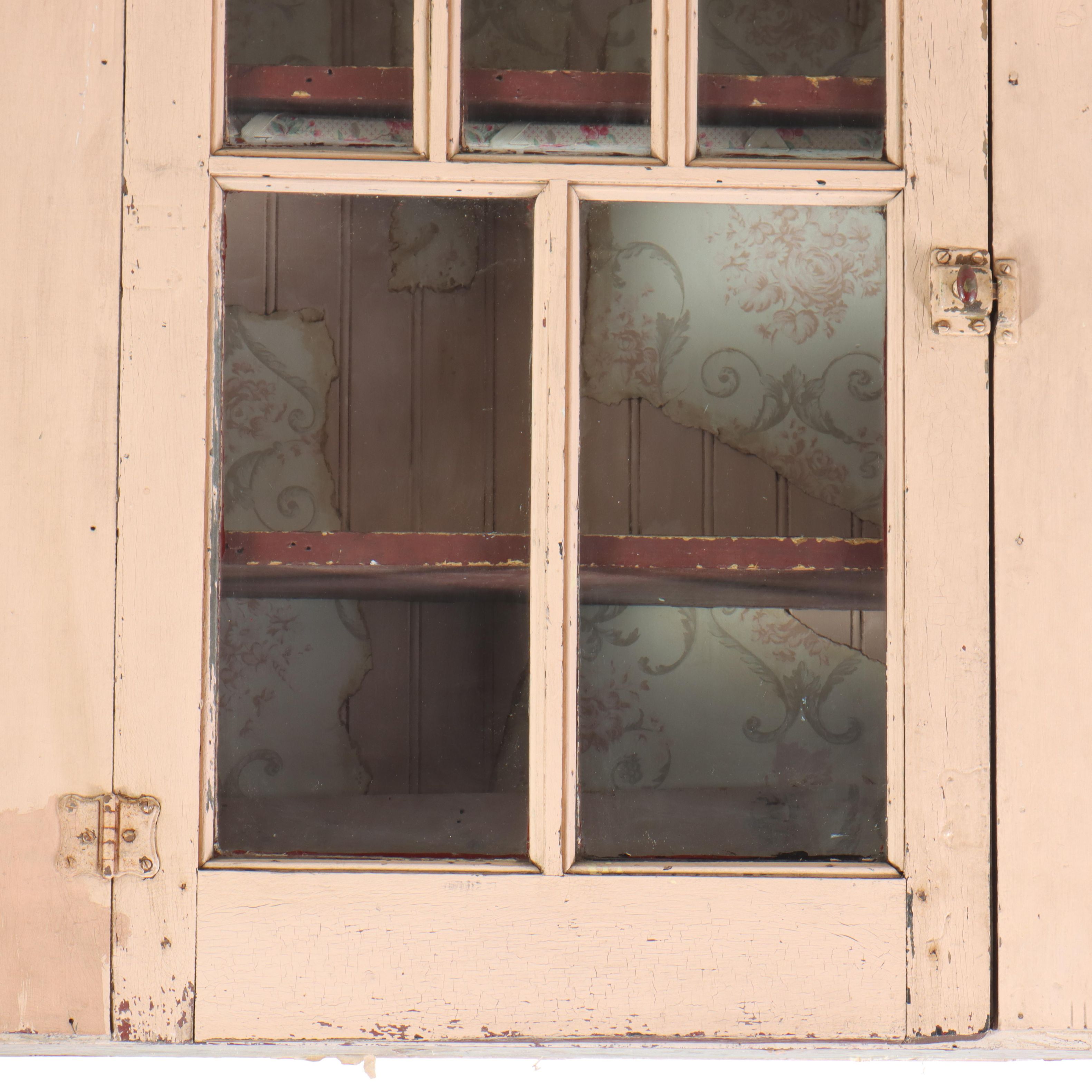 Painted Wooden Wall Cabinet with Mullioned Door, Early 20th Century
