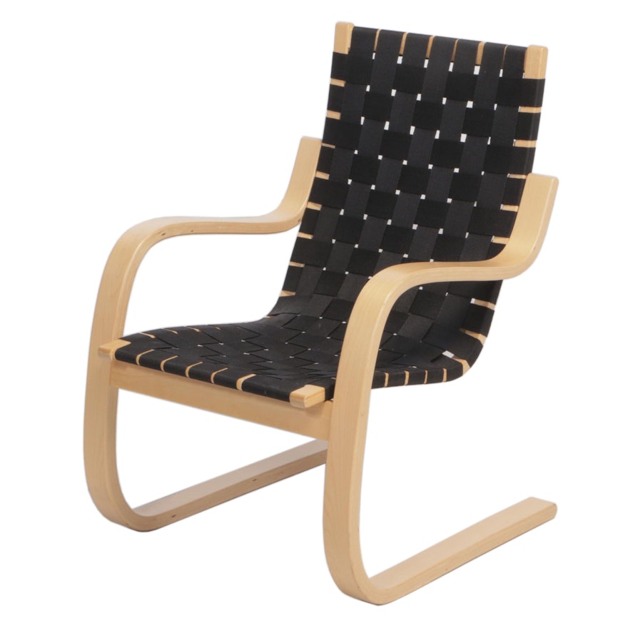 Alvar Aalto for Artek Birch "406" Lounge Chair with Black Linen Webbing