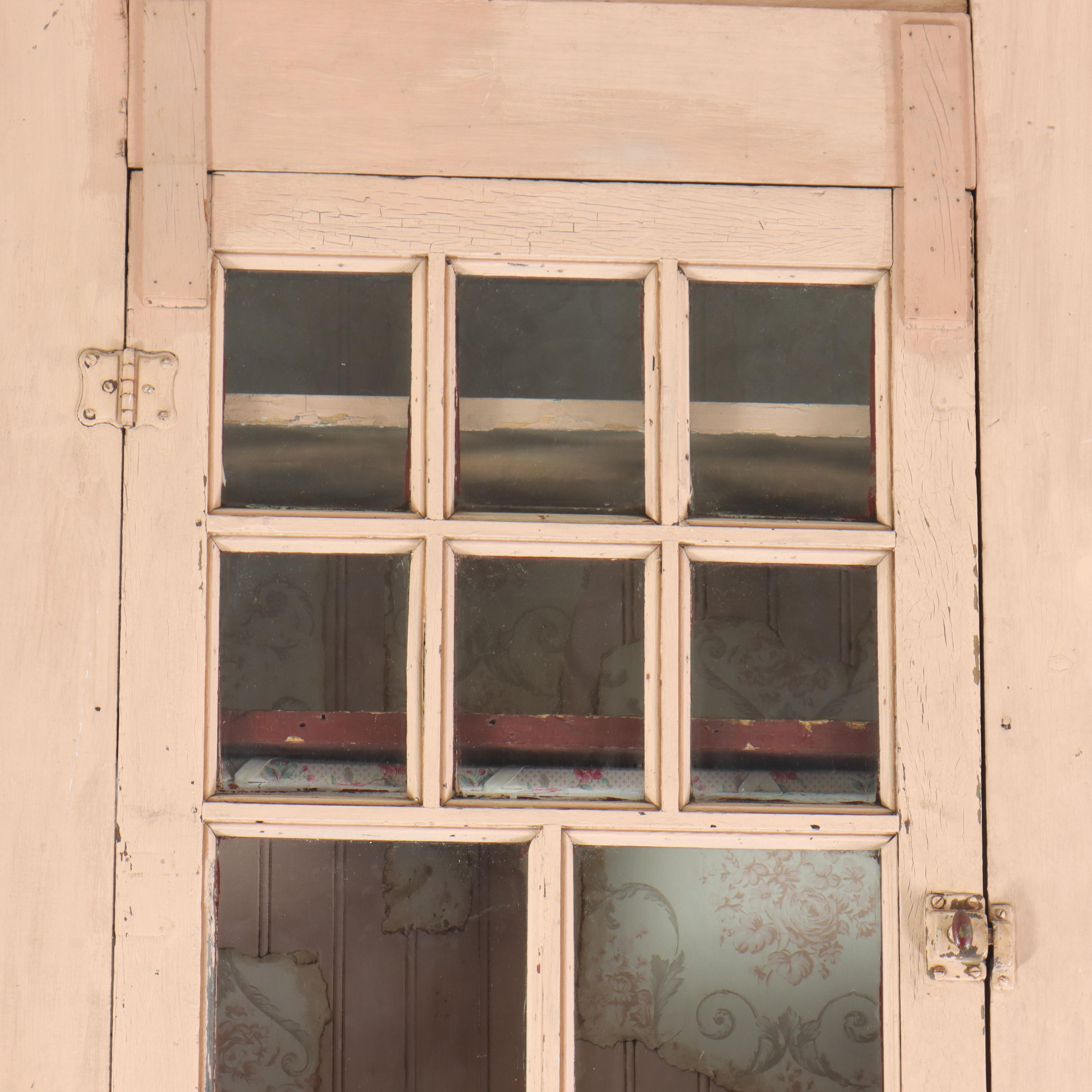 Painted Wooden Wall Cabinet with Mullioned Door, Early 20th Century
